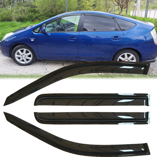 4pcs Original Shatterproof Rainproof Outside Mount Style Dark Smoke Sun Rain Guards Side Window Wind Deflectors Nice Looking Vent Window Visors Fit for 2006-2009 Toyota Prius 94963