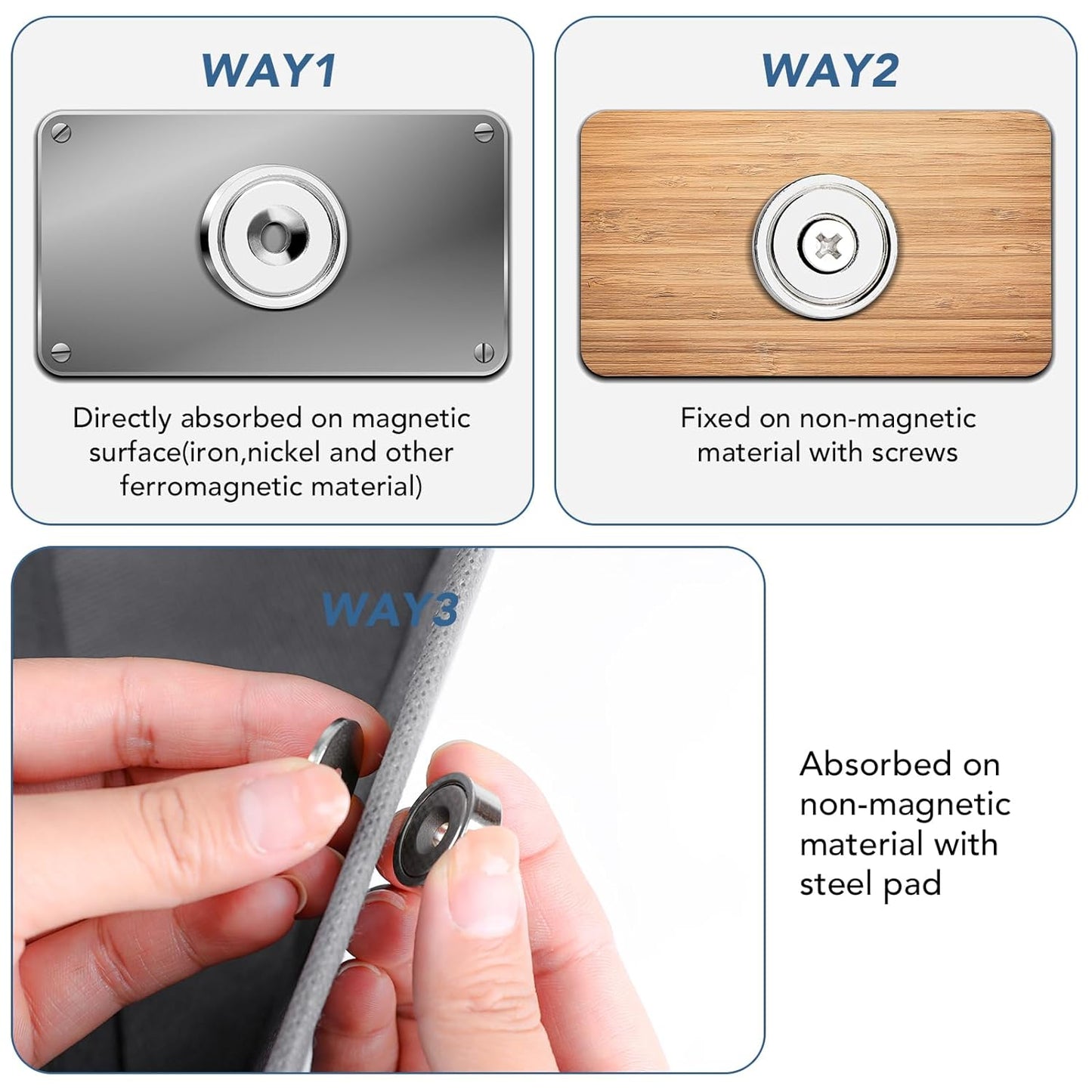 MIKEDE Round Magnets with Hole, 40LB Strong Rare Earth Magnets Heavy Duty for Wall Mounting, Neodymium Cup Magnet with Holes in The Center, Screws for Tool Room,Industrial - 10 Pack