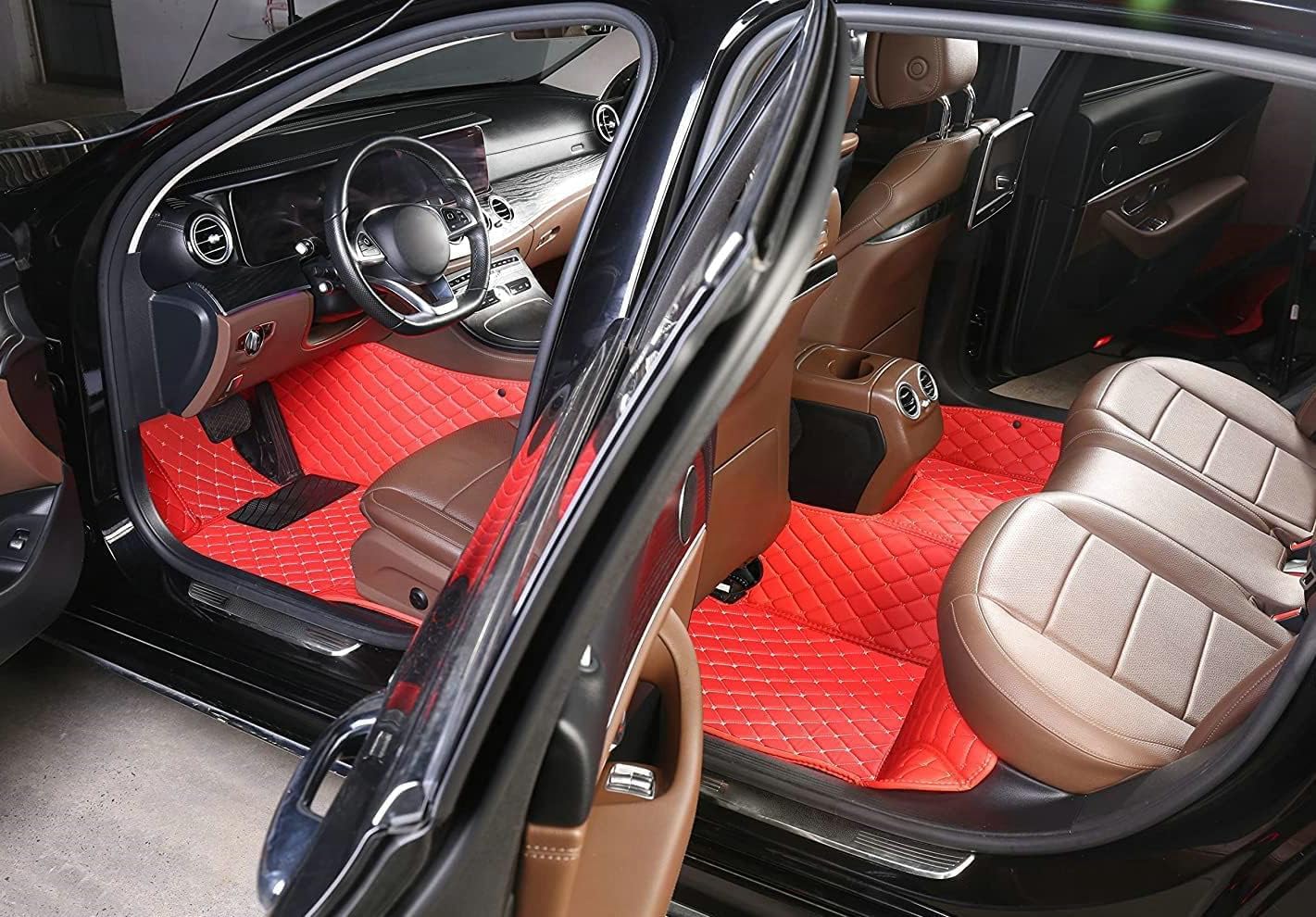 Custom Artificial Leather Waterproof All-Weather Car Floor Mats Fit for 99% Sedan SUV Sports Car Vehicle Car Mat (Beige Black Beige)