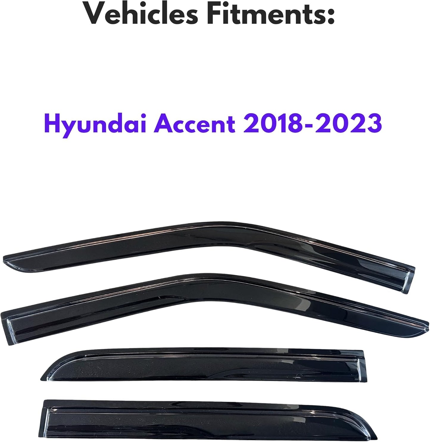 KPY Window Visor Compatible with Hyundai Accent 2018-2023, 4PC Rain Guard Side Window Vent Deflectors Tape-On Mugen Style, 2018 2019 2020 2021 2022 2023