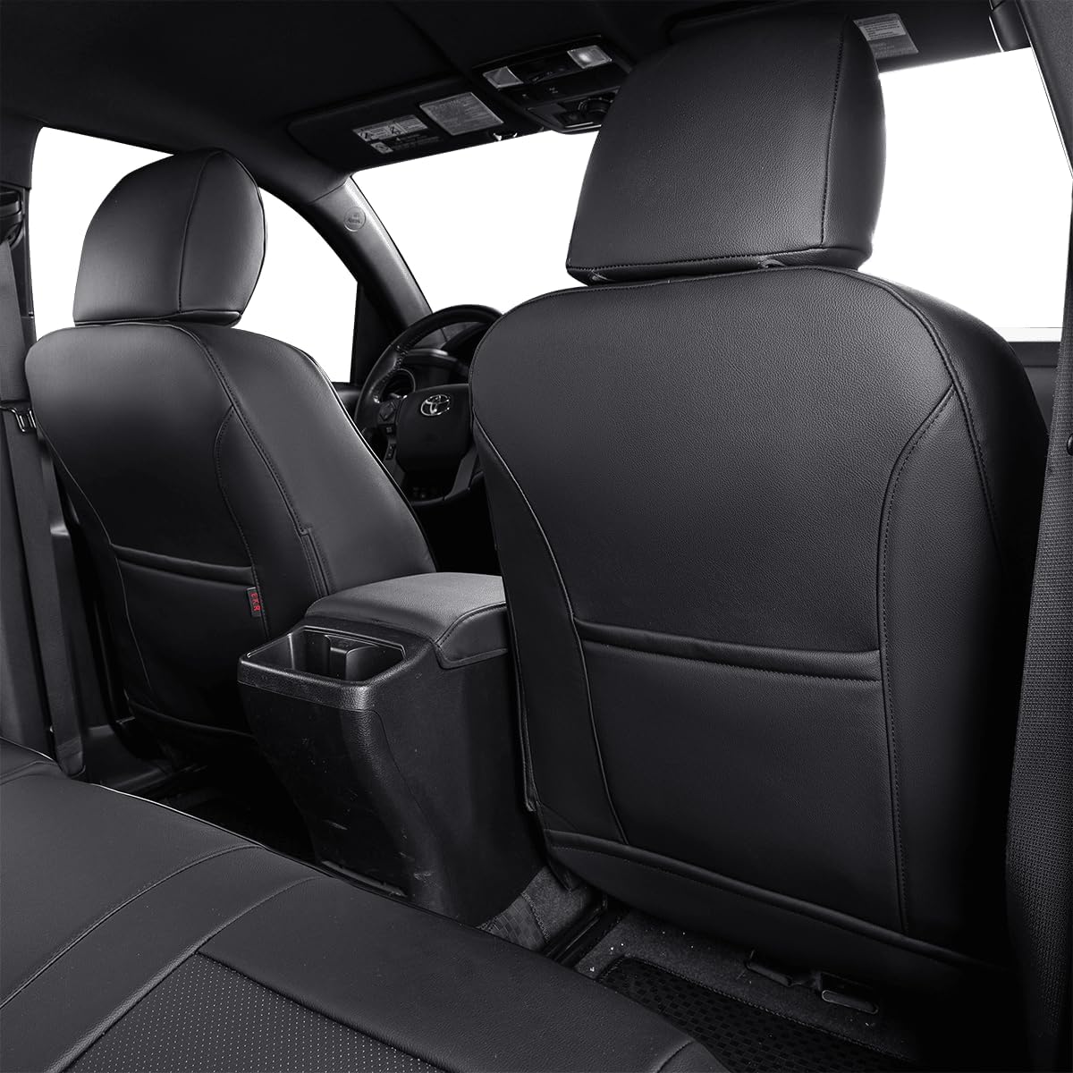 EKR Custom Fit Tacoma Car Seat Covers for Select Toyota Tacoma 2024 2025 Xtra Cab SR -Full Set,Leather(Black)