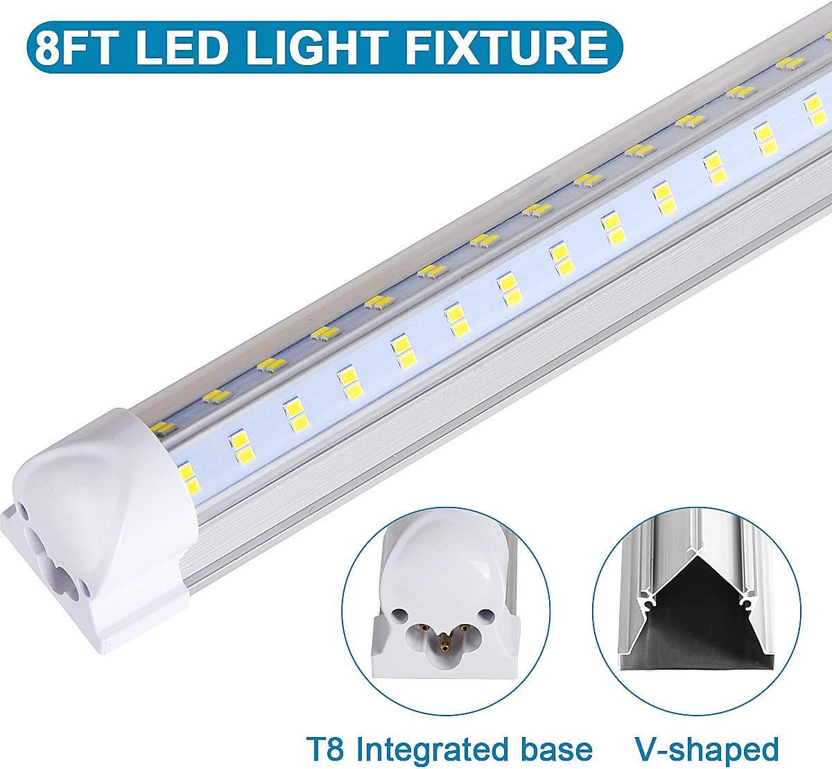 20 Pack 8FT LED Shop Light Fixture, 144W 15500LM 6000K Cool White,High Output Linkable Tube Light, 4 Rows V Shape T8 8 Foot LED Shop Lights for Garage, Warehouse
