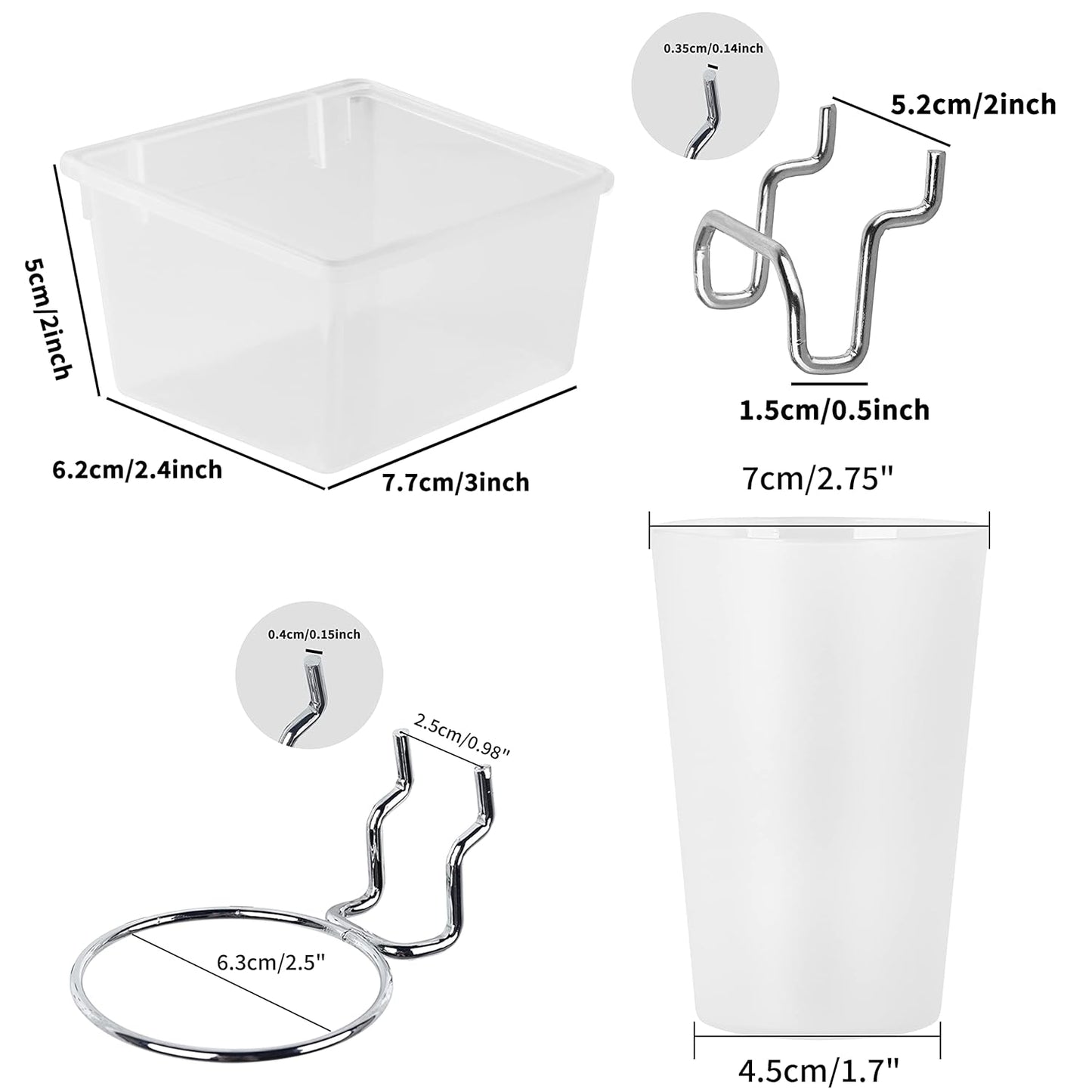 6 Sets Pegboard Bins and Cups with Pegboard Hooks, Pegboard Accessories Baskets, Hooks for Pegboard Cup Holder for Organizing Craft Tools Storage Garage Office Workbench Transparent