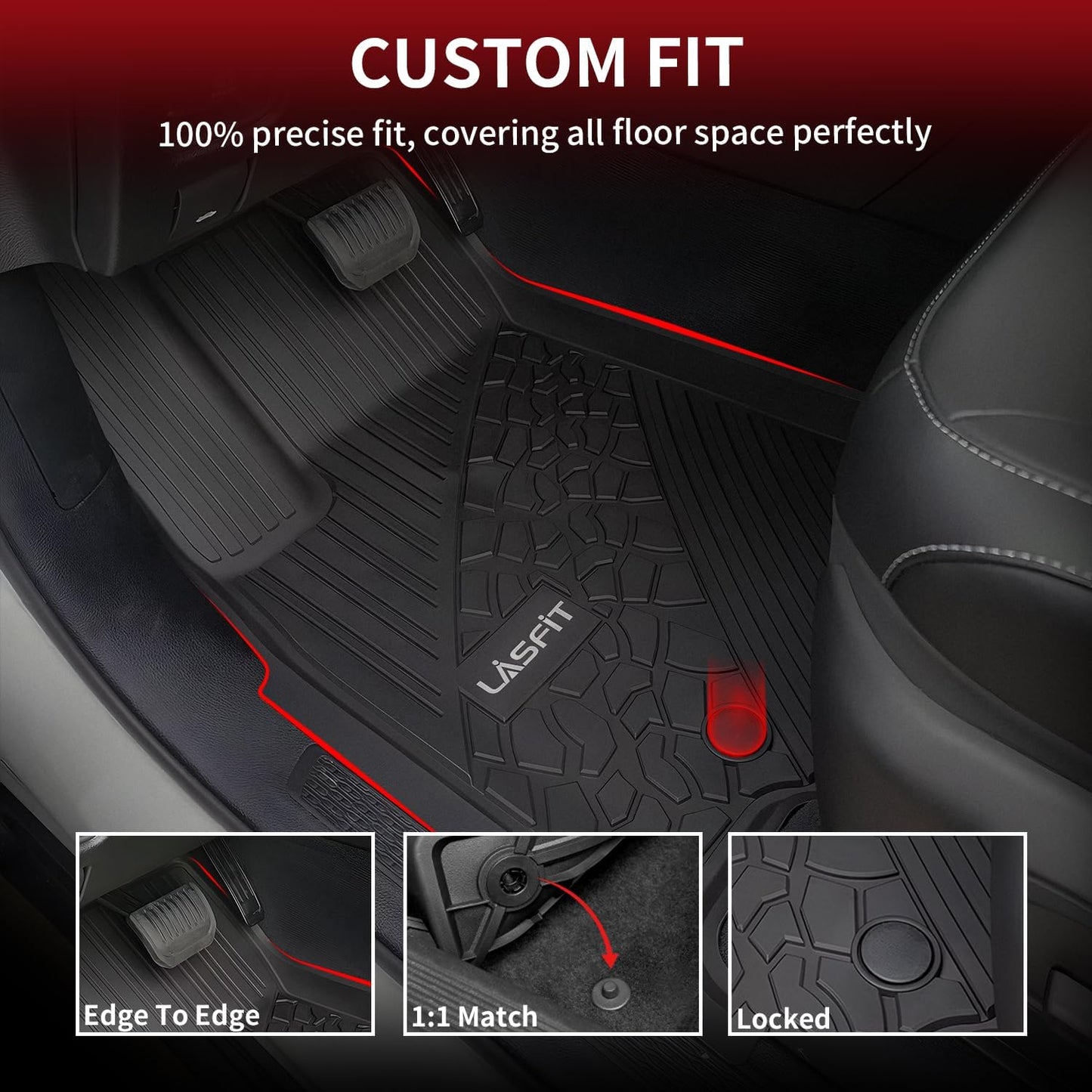 LASFIT Floor Mats for Jeep Grand Cherokee 2022-2025 5-Seat (Include 4xe, NOT for L) All Weather TPE Custom Fit Car Mats Floor Liners 1st & 2nd Row, Black
