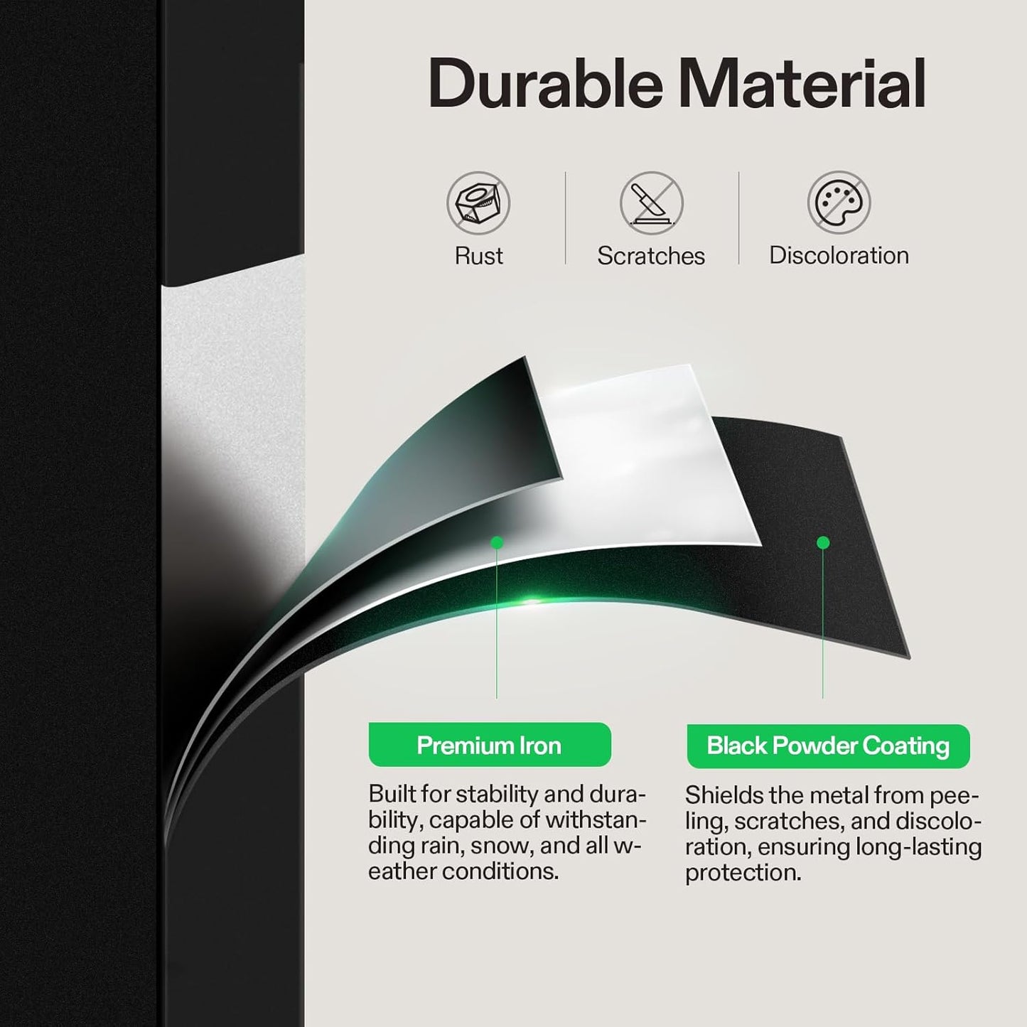 VIVOSUN Outdoor Handrail, 4 Step Stair Handrail, 54" x 36" Fits 1 to 4 Steps, Wrought Mattle Iron Stair Railing with Curved End and Balusters for Concrete Step, Porch Steps, One-Step Assembly, Black