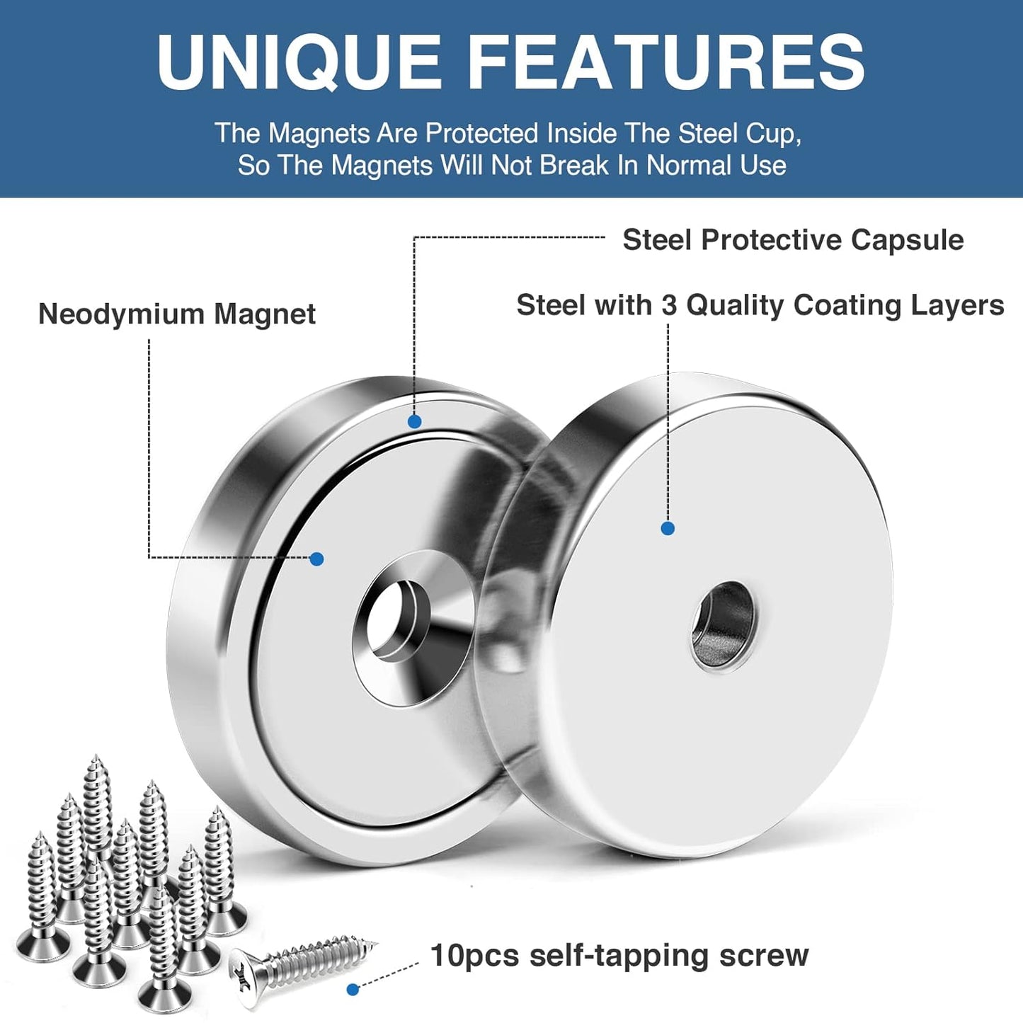 MIKEDE 70 LBS Magnets with Screw Holes, 6 Pack Force Neodymium Cup Magnets 25mm with Countersunk Hole and Steel Capsule, Powerful Industrial Strength Strong Magnet with Screws for Wall Mounting