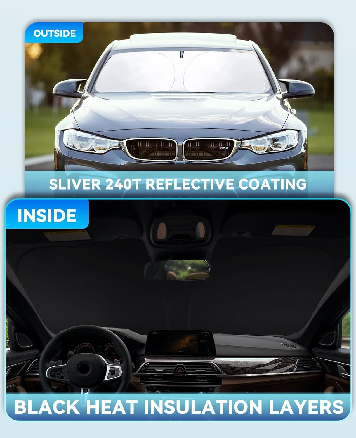 Windshield Sun Shade Car Sunshade for Kia Soul 2014-2024 2025 2026 Accessories Windshield Sun Visor Cover for Soul Front Window Shield 240T Silver Coating Reflective Polyester Protector Block UV Ray