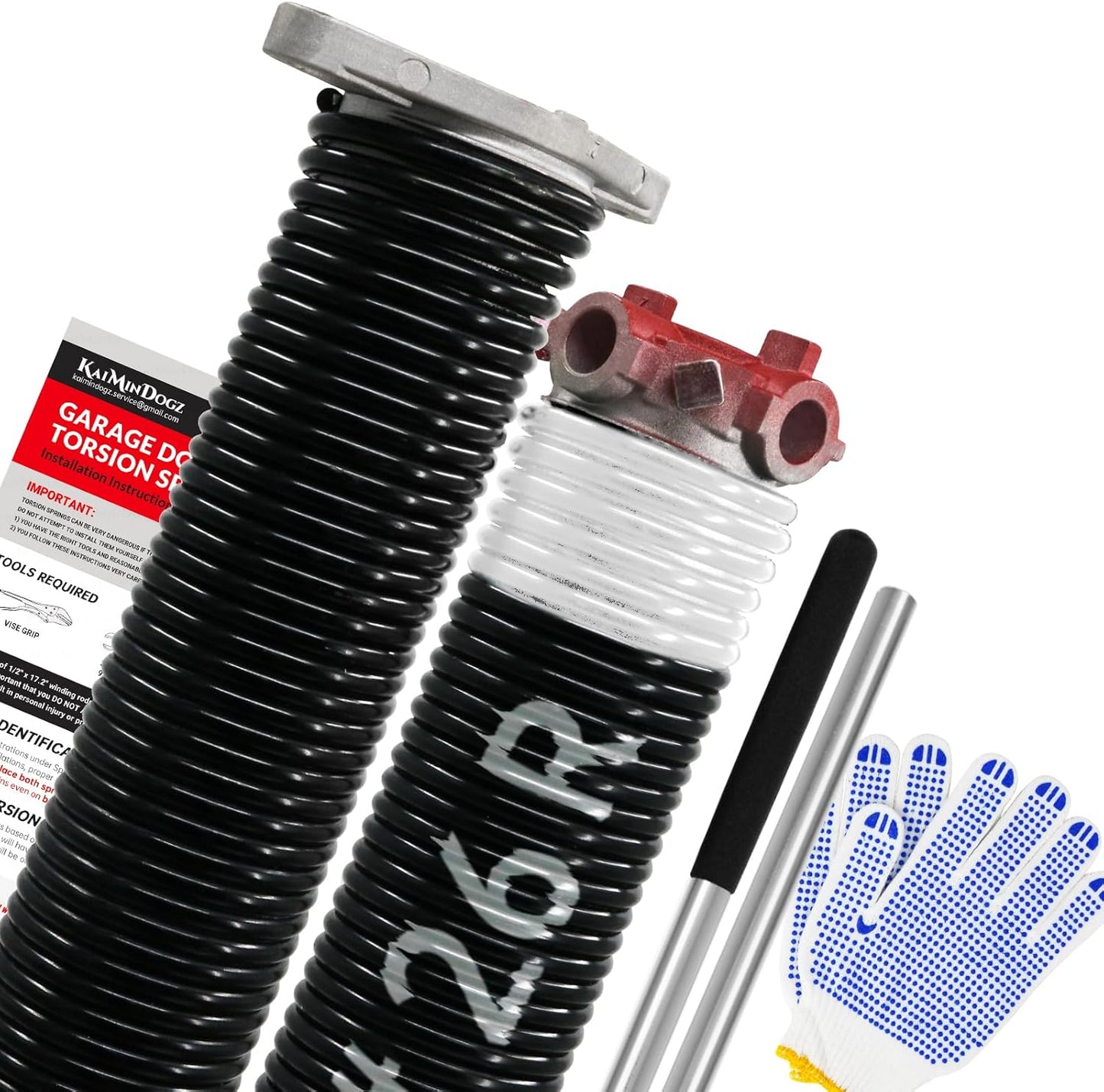 Pair of 1.75" Garage Door Torsion Springs Set with Non-Slip Winding Bars&Gloves, High Precision Electrophoresis Oil-Free Black Coated for Replacement, MIN 16,000 Cycles (0.218 x 1.75"x 26")