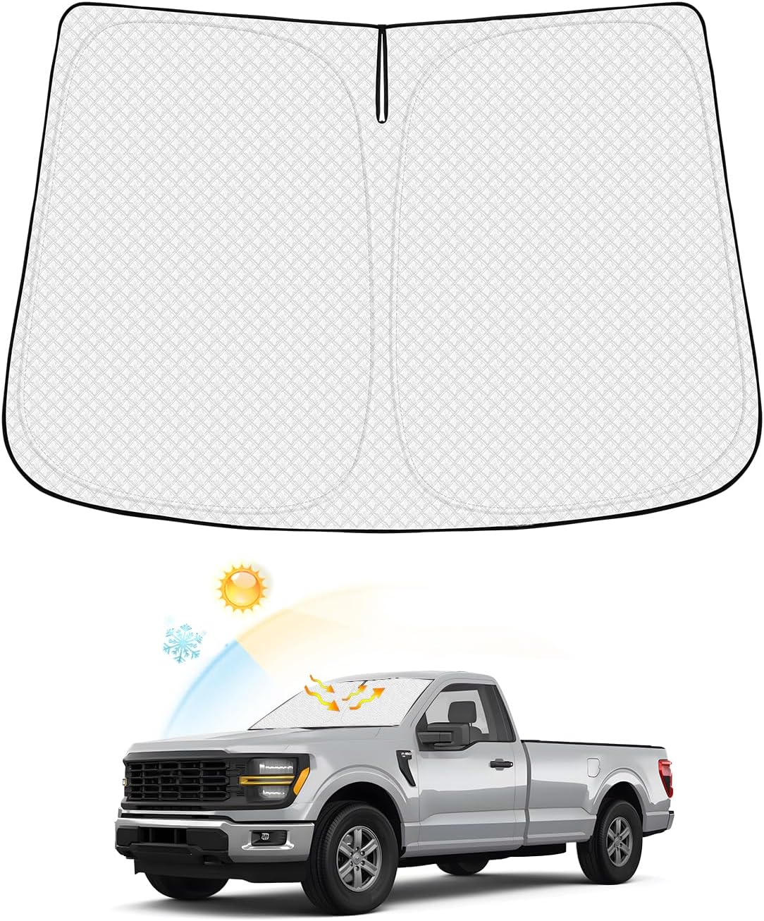 Windshield Sun Shade for Ford F-150 2021-2025 2026 F150 Accessories Thicken 6-Layer Front Window Sunshade Cover Sun Visor Protector Foldable Block UV Rays Keep Vehicle Cool