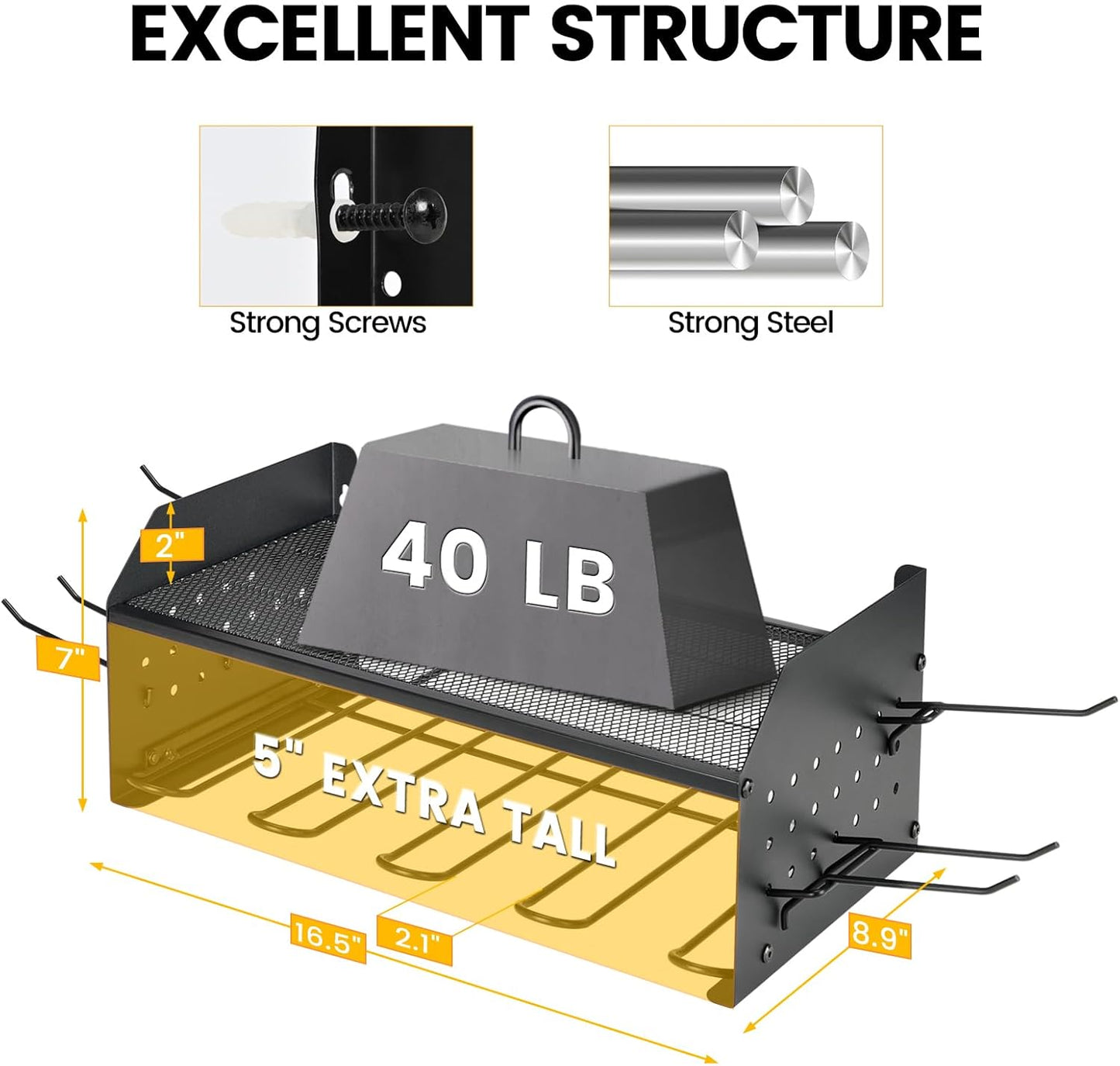 TRZZ Power Tool Organizer Wall Mount, 2-Tier Cordless Drill Rack with 4 Drill Holders and 2 Side Pegboards, Efficient Drill Storage for Garage, Tool Room, and Workshop (Black)