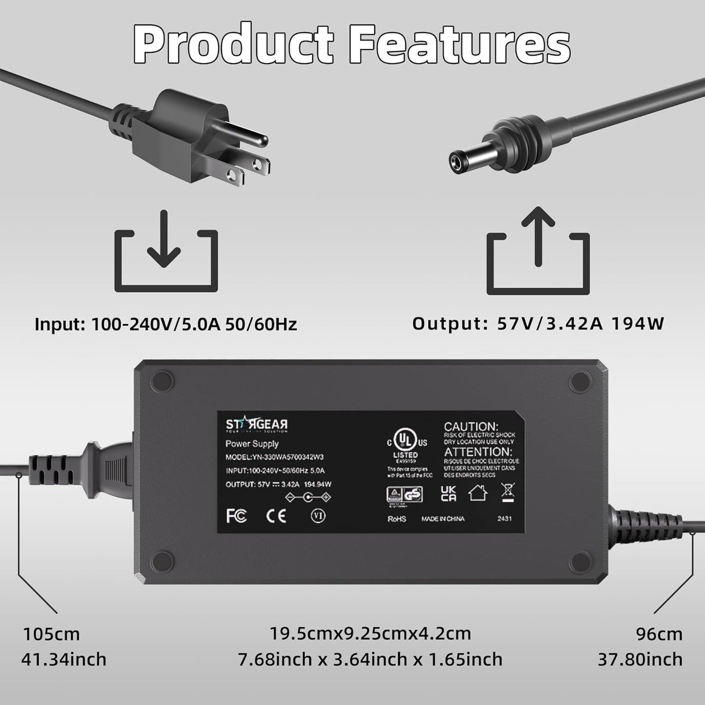 Starlink Gen 3 Power Supply, 195W AC to DC Charger for Gen3 Starlink Standard, 5.7V 3.42A Power Certified Multi Protection V3 Power Adapter Cord