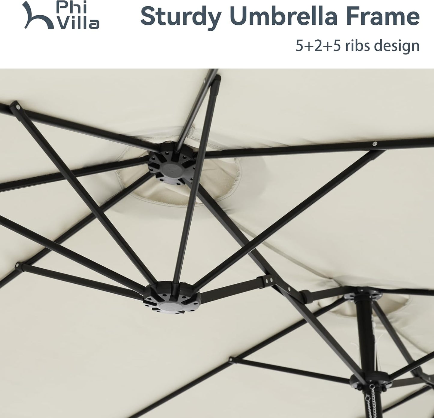 PHI VILLA 15ft Large Patio Umbrellas with Base Included, Outdoor Double-Sided Rectangle Market Umbrella with Stand, Outside Umbrellas for Poolside Lawn Backyard, Ivory