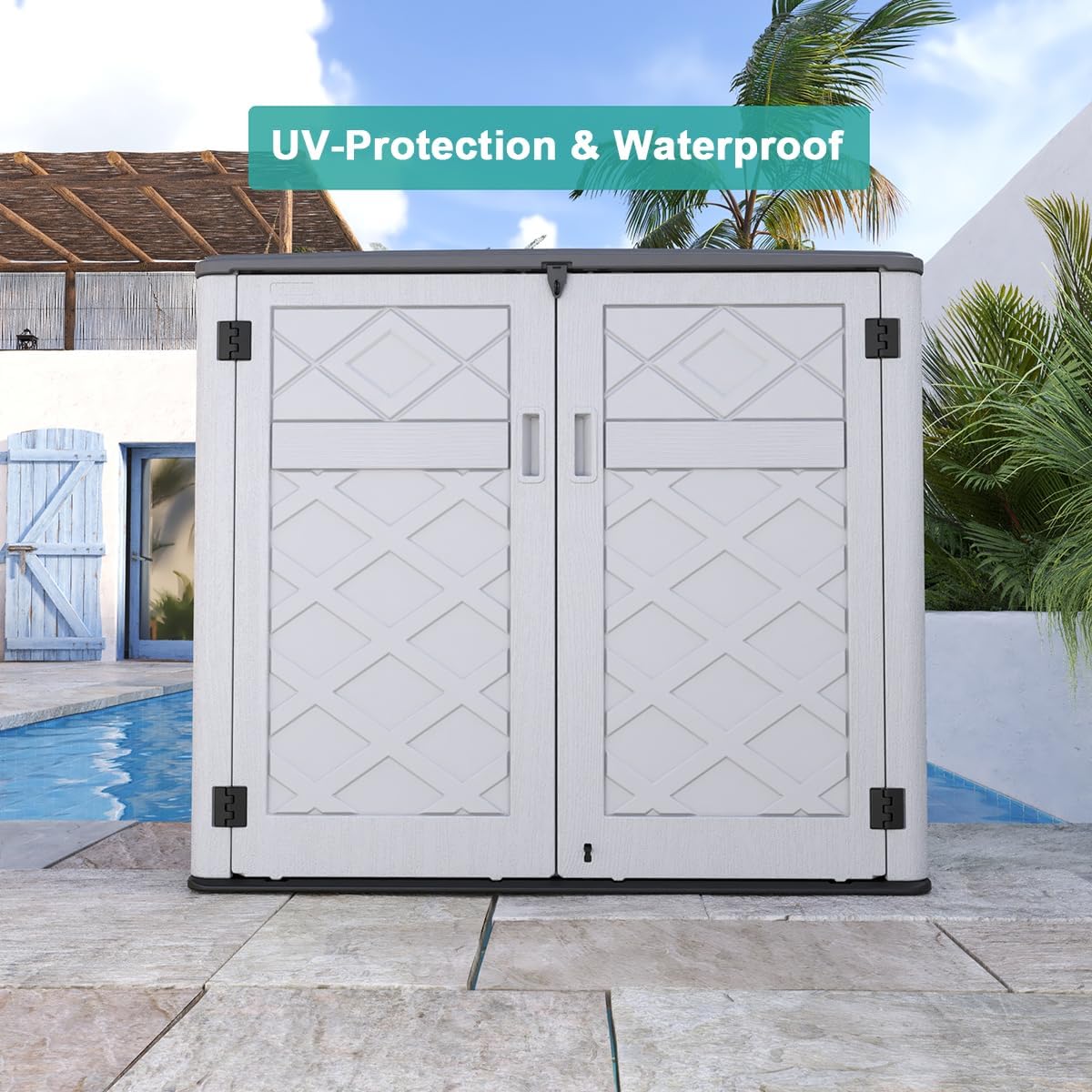 KINYING Horizontal Outdoor Storage Shed,47 Cu.ft Resin Outdoor Storage Cabinet Waterproof for Garden/Patio/Backyards