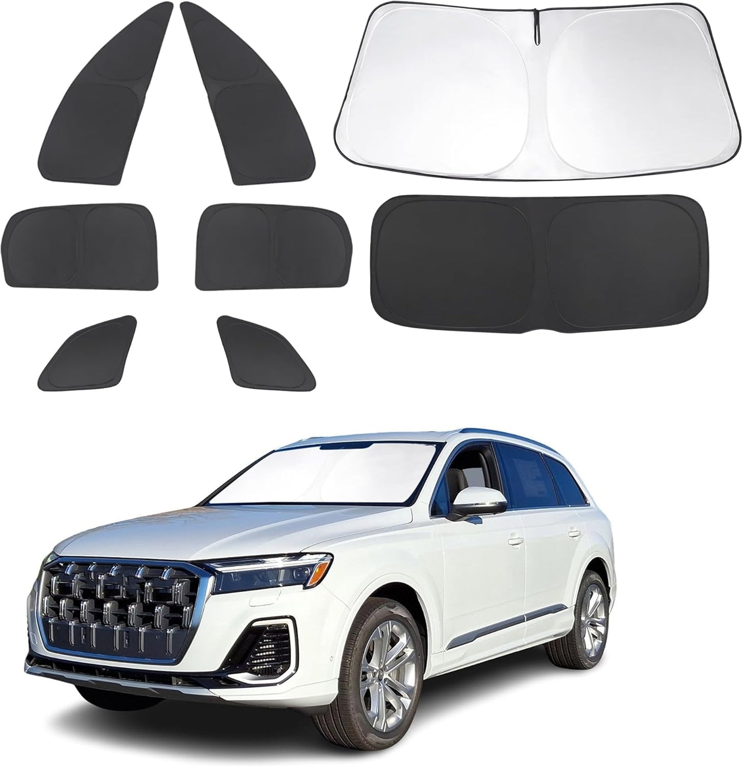 TINGLU Window Shades for Audi Q7 SUV 2016-2025 Accessories Side Full Windows Cover Camping Rear Triangular Windshield Sun Shade Sun UV Rays Privacy Protection 8PCS