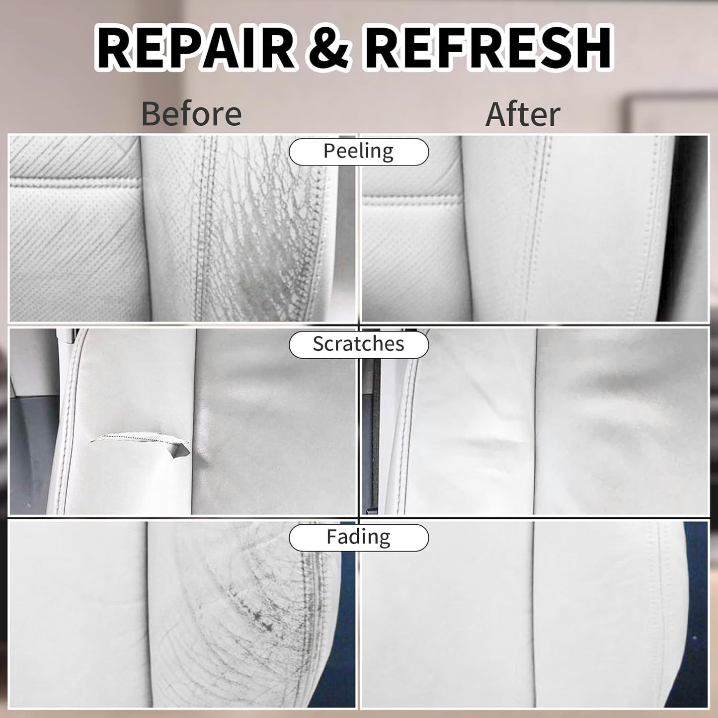 Leather Recoloring Balm,8.5oz Leather Color Restorer,White Leather Repair kit for Furniture and Car Interior,Leather Couch Scratch Repair,Leather Dye Paint for Faded,Cracked and Damaged Leather