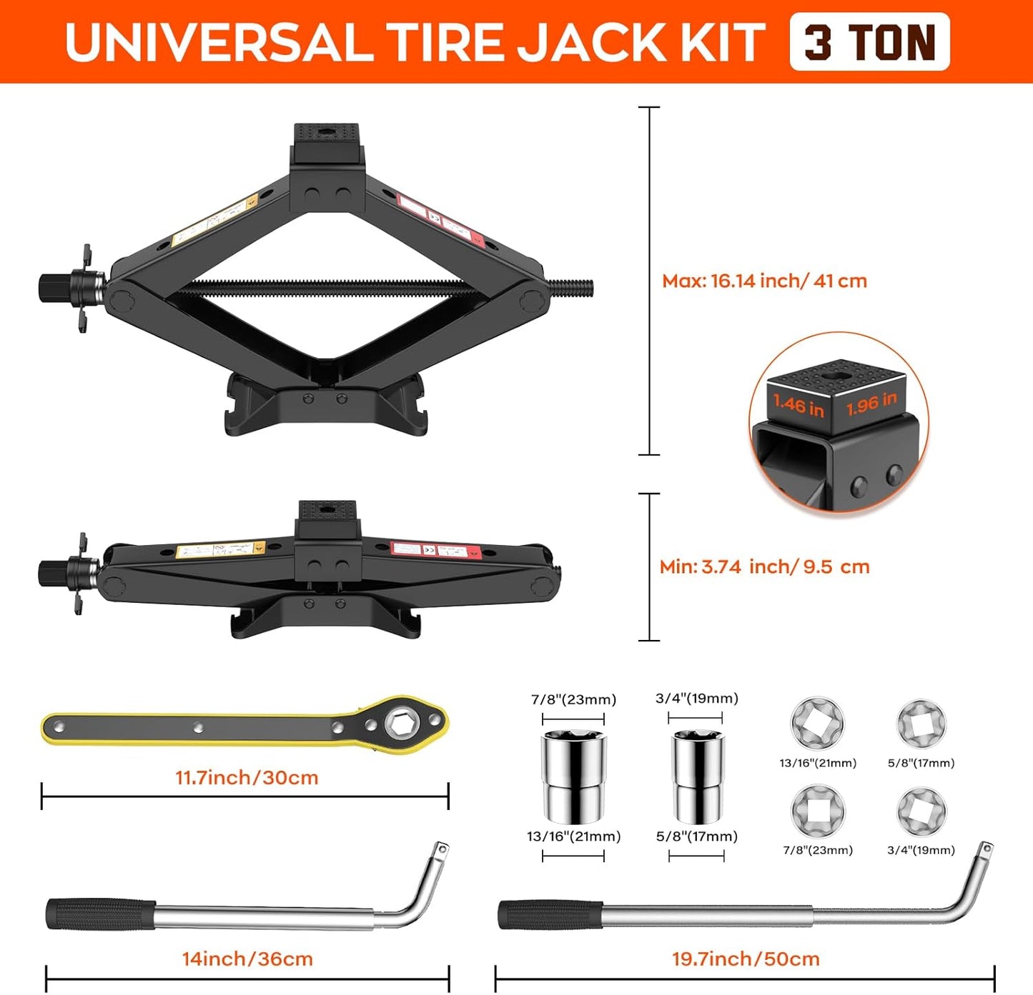 New Version Car Jack Kit Scissor Jack for Car 3 Ton 6614 lbs Spare Tire Changing Kit,Portable Tire Jack Repair Kit with Lug Wrench,Car Lifting Jack for Auto/SUV/MPV