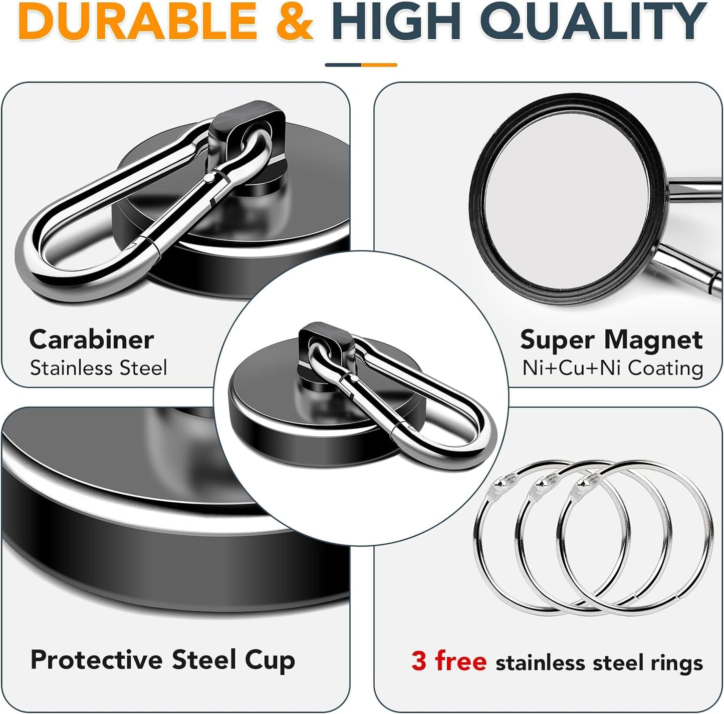 MIKEDE Magnetic Hooks Heavy Duty, 150LB Strong Swivel Neodymium Magnets with Magnetic Carabiner Hooks, Black Powerful Magnet Hooks for Hanging, Cruise Ship, Curtain, Home, Workplace - 6 Pack