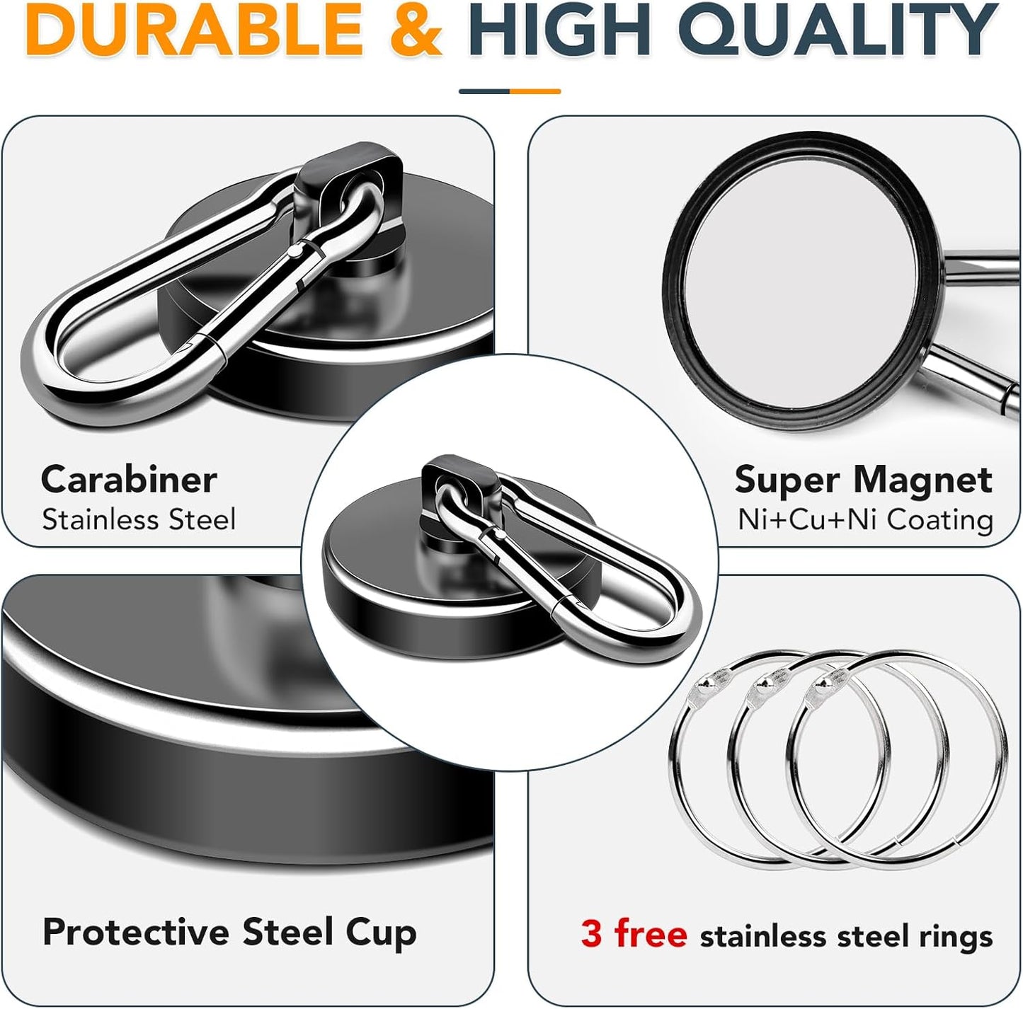 MIKEDE Strong Magnetic Hooks Heavy Duty, 110LB+ Swivel Neodymium Magnets with Carabiner Hook Black, Magnets with Hooks for Hanging, Magnet Hooks for Curtain, Home, Workplace - 6 Pack