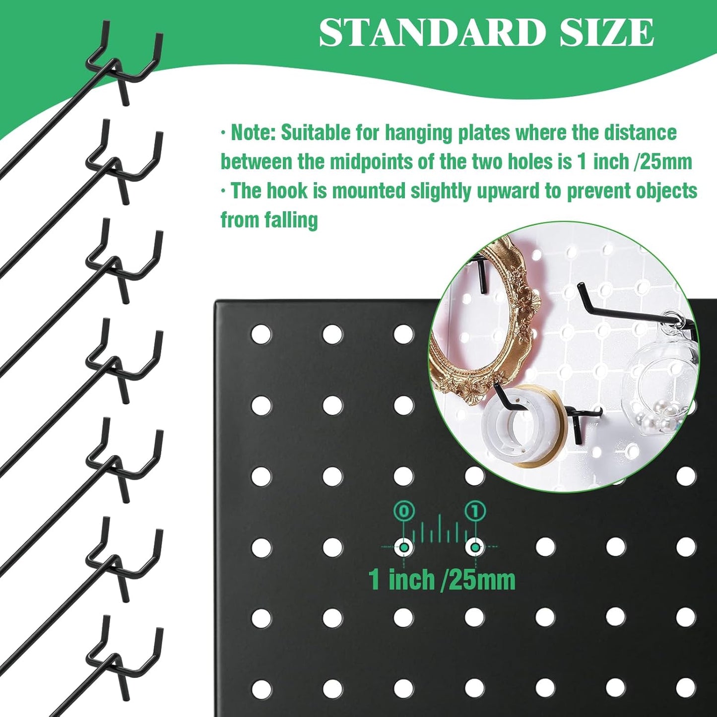 50Pcs 2"/5CM Pegboard Hooks Assortment Set, Metal Peg Board Hooks with 2.5mm Hole Pitch 4mm Wire Diameter Slatwall Hanging Hook for Garage Organization Wall Hanging (Black)