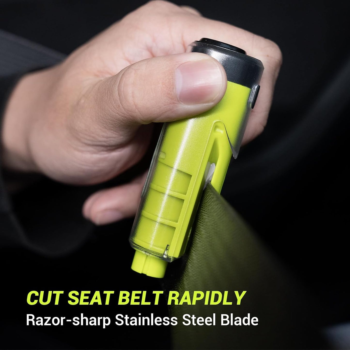 Window Breaker Seatbelt Cutter with Flashlight,2 in 1 Car Escape Tool Key Chain,Safe Hammer Glass Breaker Under Water,2 Pack Green