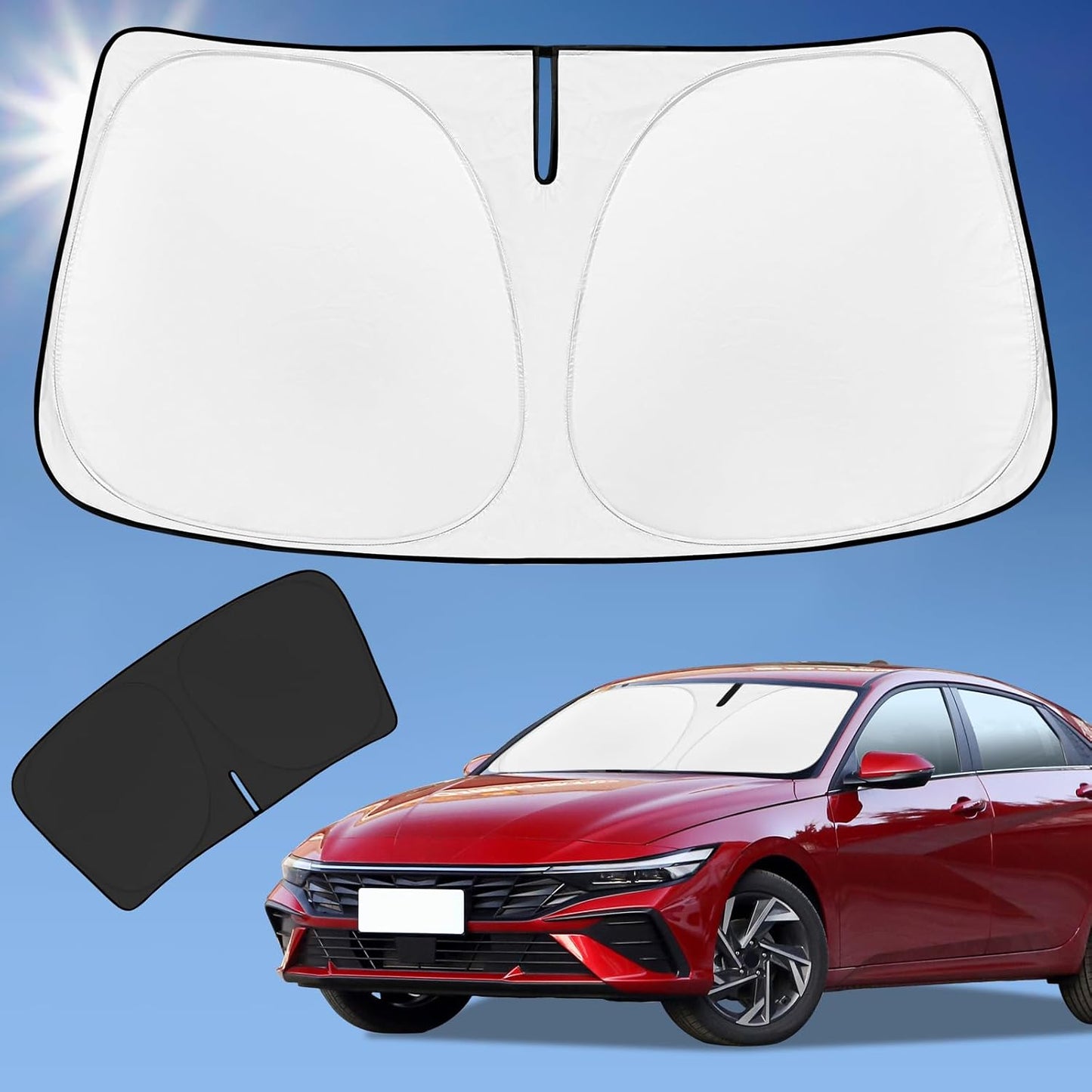 Sun Shade Sunshade for Hyundai Elantra 2021-2024 2025 2026 Windshield Cover, 4-Layer Front Window Shade Custom fit Elantra Sun Visor 240T Retractable Shade Blocks UV Rays Cooler Car Accessorie