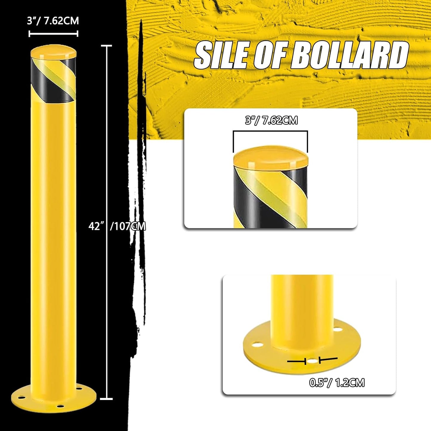 Safety Bollard Post, Steel Bollards,Parking Bollard, Yellow Powder Coated Safety Parking Barrier Post, for Traffic Sensitive Areas (12, 42"H*3"D)