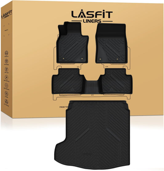 LASFIT Floor Mats & Cargo Liner Fit for Mazda 3 2025 2024 2023 2022 2021 2020 2019(Only Fits Sedan Models) All Weather TPE Floor Liners Front & Rear Row Full Set Accessories - Black