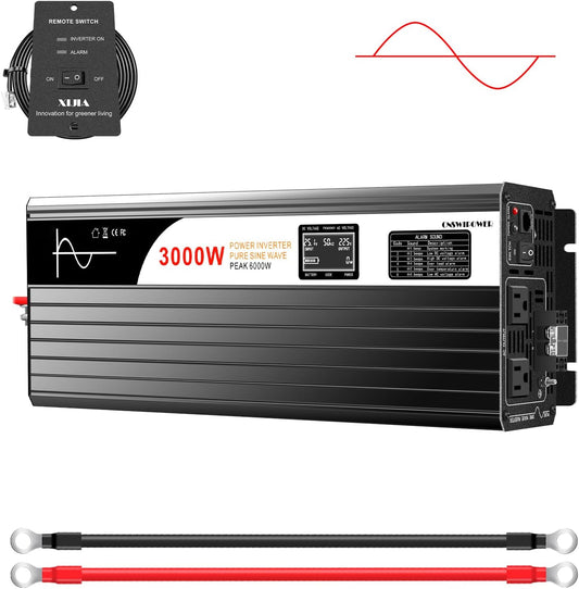 Xijia 3000W (Peak Power 6000W) Pure Sine Wave Inverter DC 72V to AC 120V 60HZ Solar Converter for Home Use car (DC72V (Range 60V-90V) 3000W)