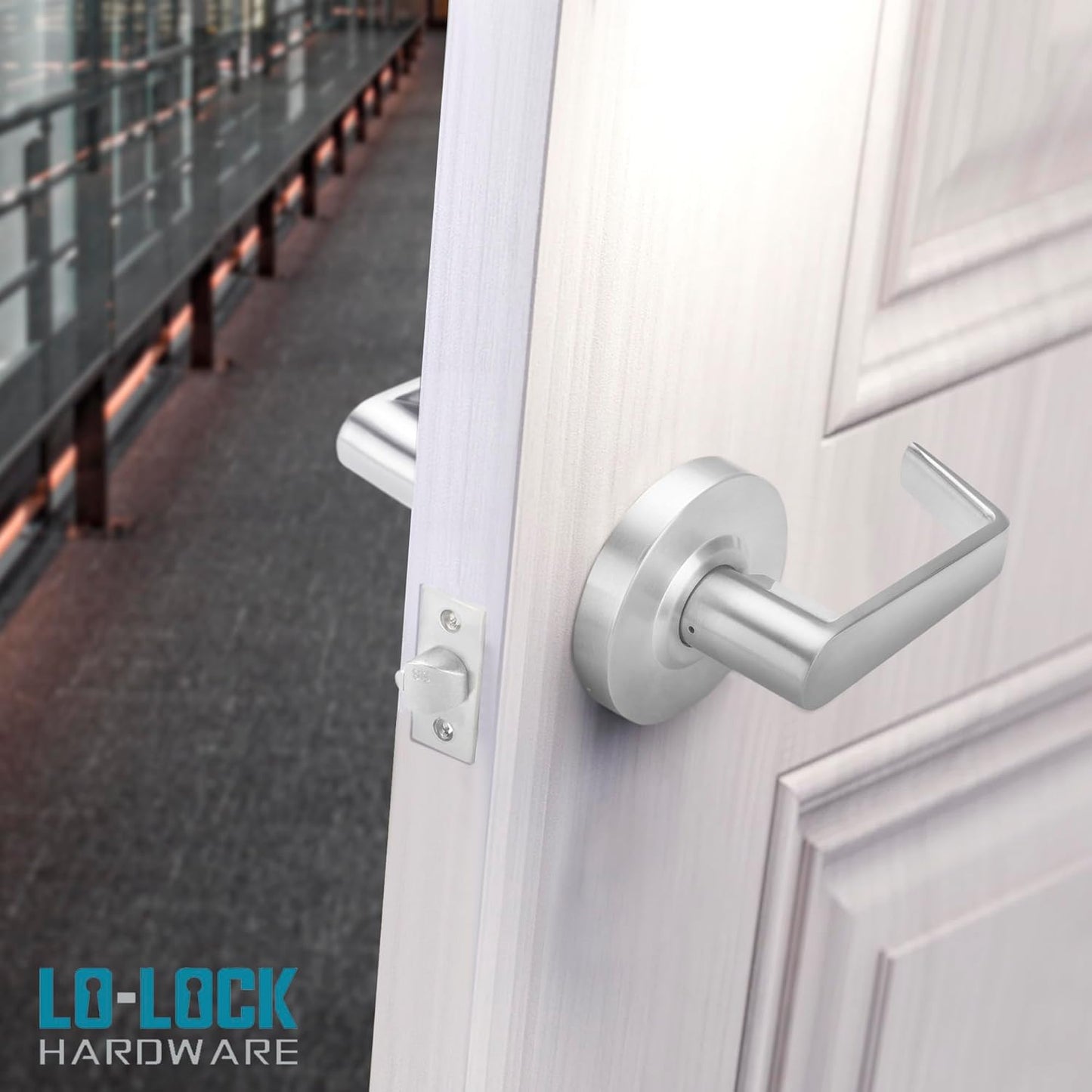 Commercial Lever Door Lock - Heavy-Duty Locking Door Handle, ADA Door Handles, Cylindrical Lever Lock, Non-Handed Grade 2 Industrial Door Handle, 26D Satin Chrome, Entrance Keylock