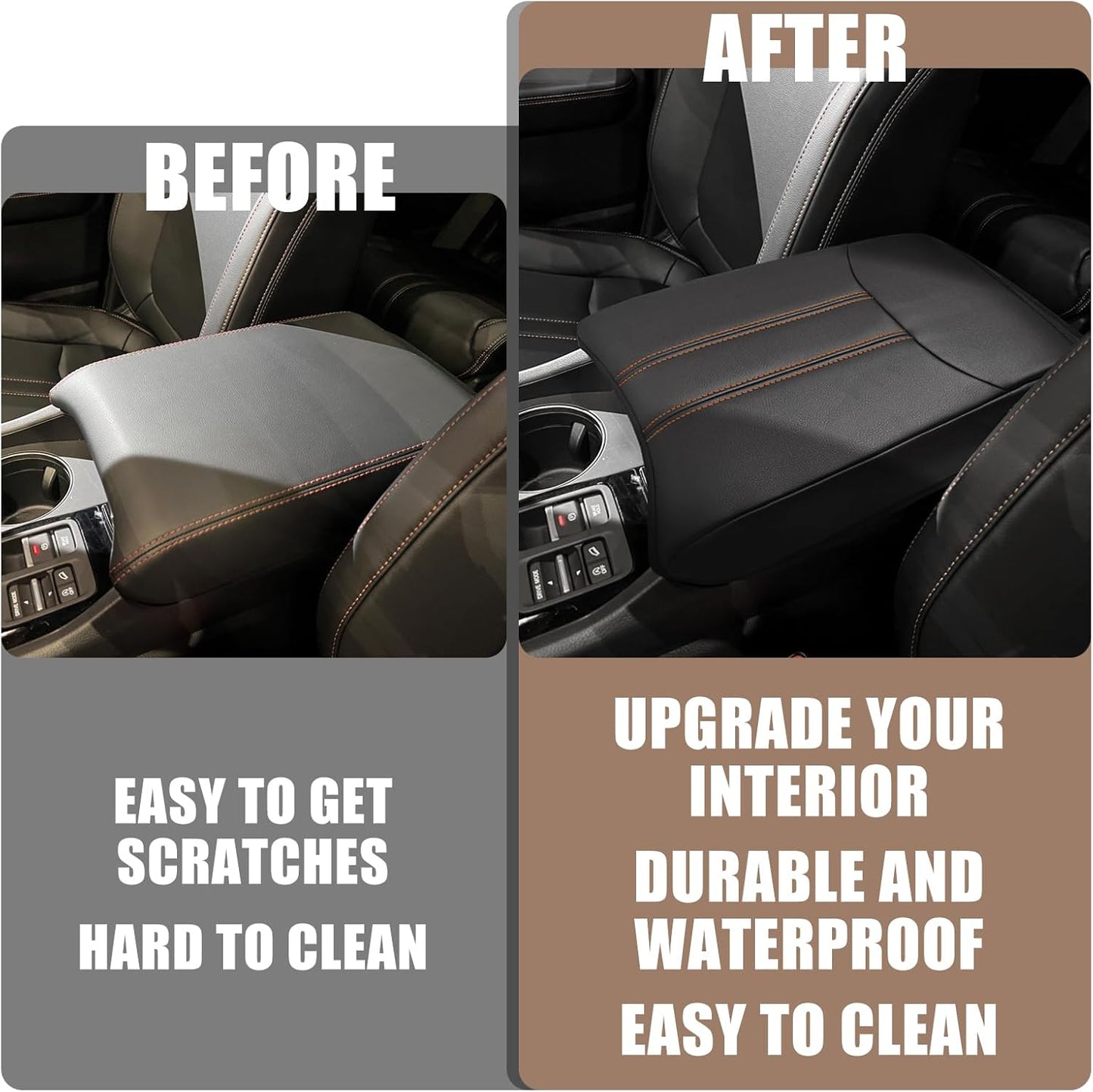 Muslogy Center Console Cover Compatible with Honda Pilot 2023 2024 2025, 2024-2026 Ridgeline/Passport Accessories Armrest Pad Lid Cushion Console Protector Vegan Leather Extra Soft(Black/Orange Trim)