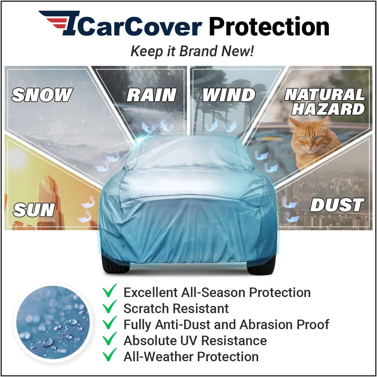 iCarCover Premium Car Cover for 1976-1987 Chevy Chevette Heavy Duty Waterproof All Weather Automobiles Custom Fit Indoor Outdoor UV Snow Protection Covers with Straps and Bag