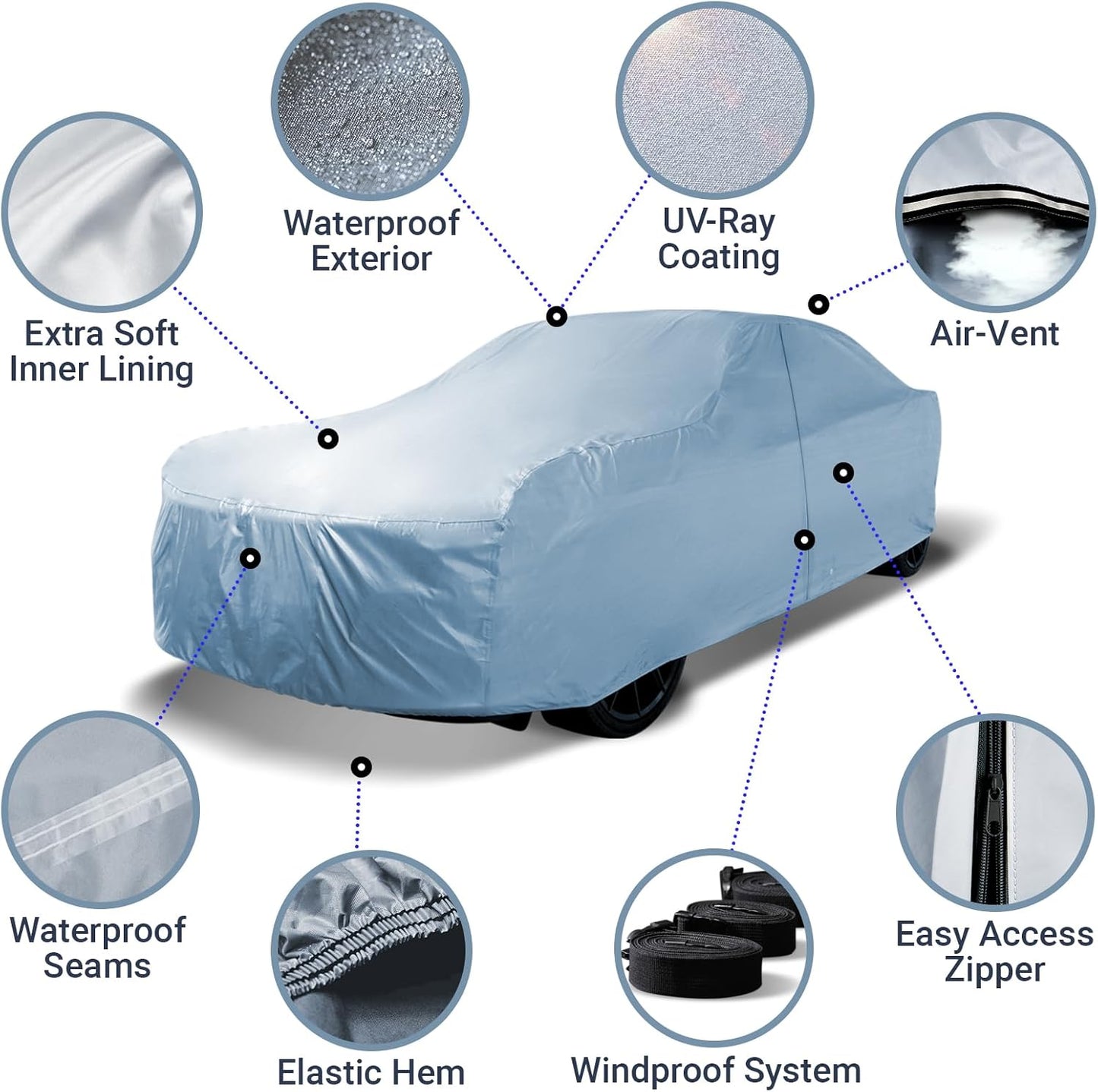 iCarCover Custom Car Cover for 1950-1957 Chevy Bel Air 2-Door, 4-Door, Waterproof All Weather Rain Snow UV Sun Protector Full Exterior Weatherproof Indoor Outdoor Car Cover with Strap