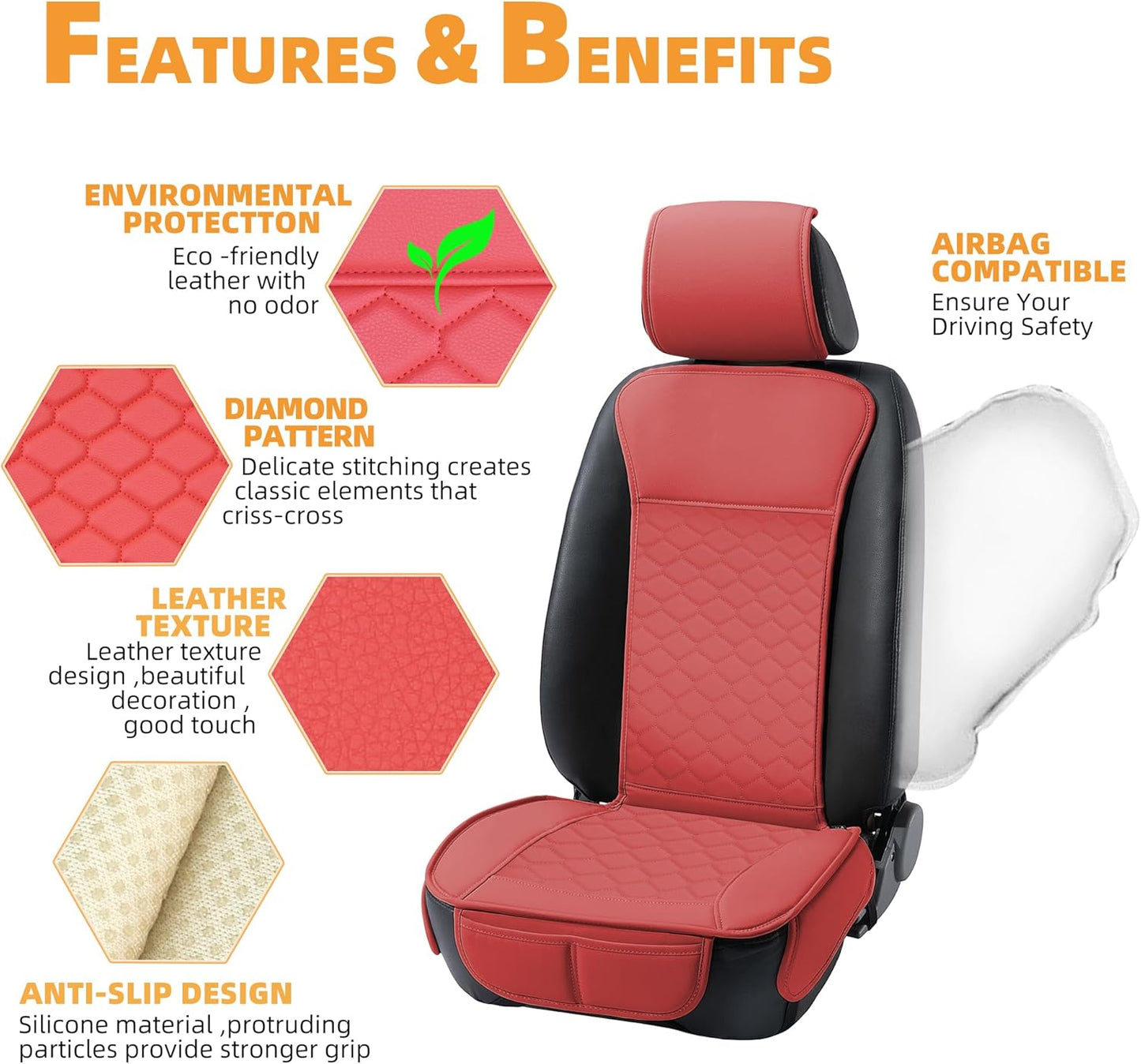 Elantrip Car Seat Cover Full Set Leather Car Seat Protector Universal fit for Most Cars SUVs and Trucks Water Proof Front and Rear Seat Protector Red
