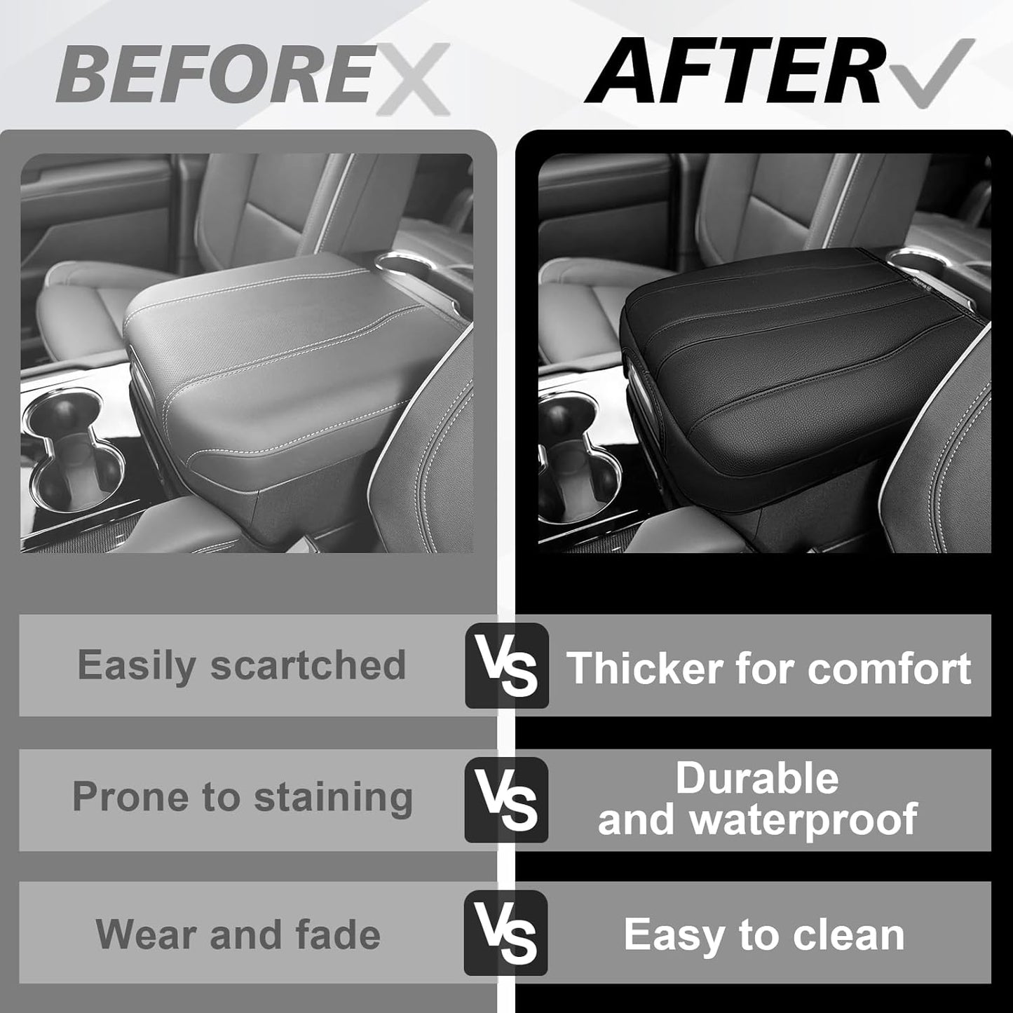 Muslogy Center Console Armrest Cover Compatible with 2025 2026 GMC Yukon/Yukon XL & Chevy Tahoe/Suburban Comfort Armrest Pad Arm Rest Cushion Vegan Leather Protector Regular Thick