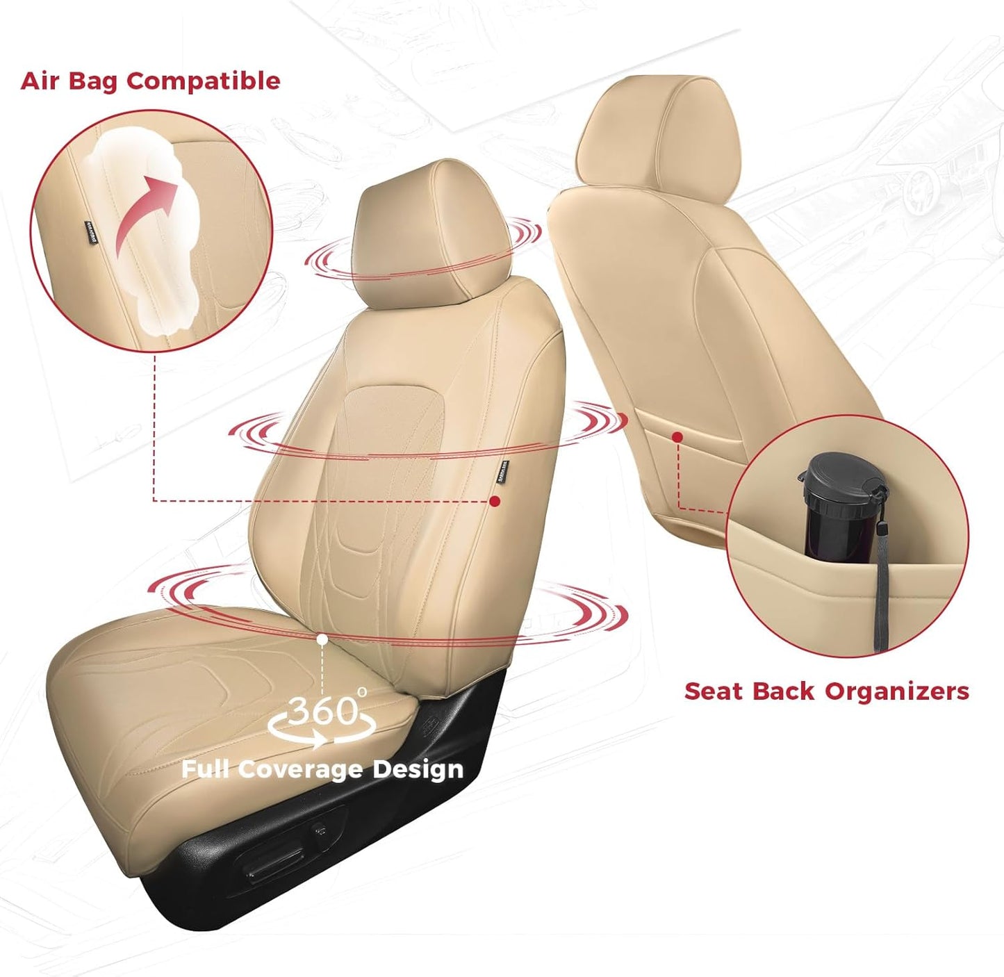 FREESOO Seat Covers for Honda CRV, Custom Fit Car Seat Covers for CRV LX EX EX-L Sport Touring Special Edition Trailsport Hybrid & Gas 2023 2024 2025 2026, Waterproof Leather Full Set, Beige