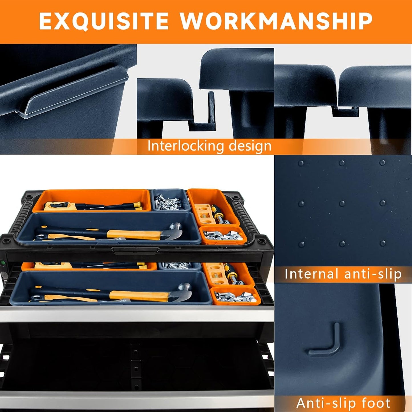 Tool Box Organizer Tray, Toolbox Desk Drawer Organizer, Tool Box Tray, Toolbox Organization Storage for Rolling Tool Chest (60PCS (Blue+Orange))