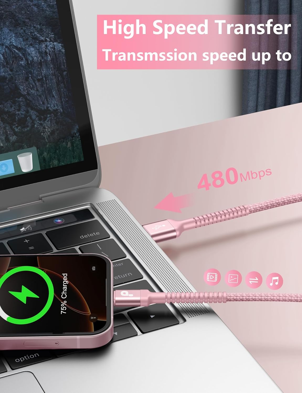 USB C Cable 10FT, 2Pack Long USB A to USB C Charger Cable, Type C Cable Fast Charging Upgraded Extra Durable Braided USBC Cord Compatible with iPhone 16 15 Pro Max/LG and More USB C Devices-Pink