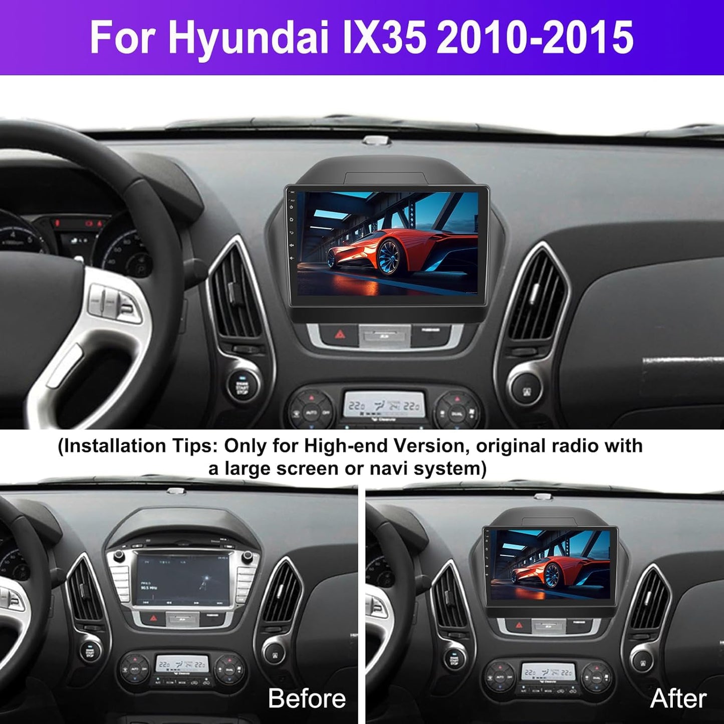 SIXTOP 2+64G Android Car Stereo for Hyundai Tucson IX35 2010-2015 Carplay Android Auto Upgrade Radio 10 inch Touch Screen Bluetooth GPS Navigation Mirror Link 26UI FM RDS WiFi SWC+ AHD Camera & MIC