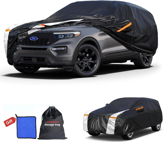 Ford Explorer Car Cover 100% Waterproof All Weather, Gift with Towel, 10 Layers SUV Car Cover Custom Fit 2006-2025 Ford Explorer, Full Exterior Covers Rain Sun UV Protection with Door Zipper.