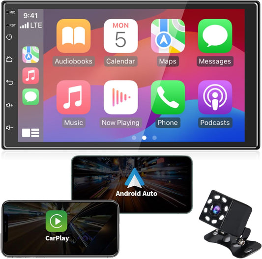 Double Din Car Radio Support Wireless CarPlay & Wireless Android Auto, [2G+32G] 7 Inch Touchscreen Car Stereo with Bluetooth+WiFi+RDS/FM+GPS Navi+Backup Cam+Mirror Link,Car Audio Receivers