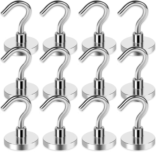 LOVIMAG Strong Magnetic Hooks, 40LBS Neodymium Magnets with Hooks Magnetic Hooks Cruise for Refrigerator, Powerful Magnet Hooks Magnetic Hanger for Hanging, Grill, Locker,Kitchen, Metal Door-12 Pack