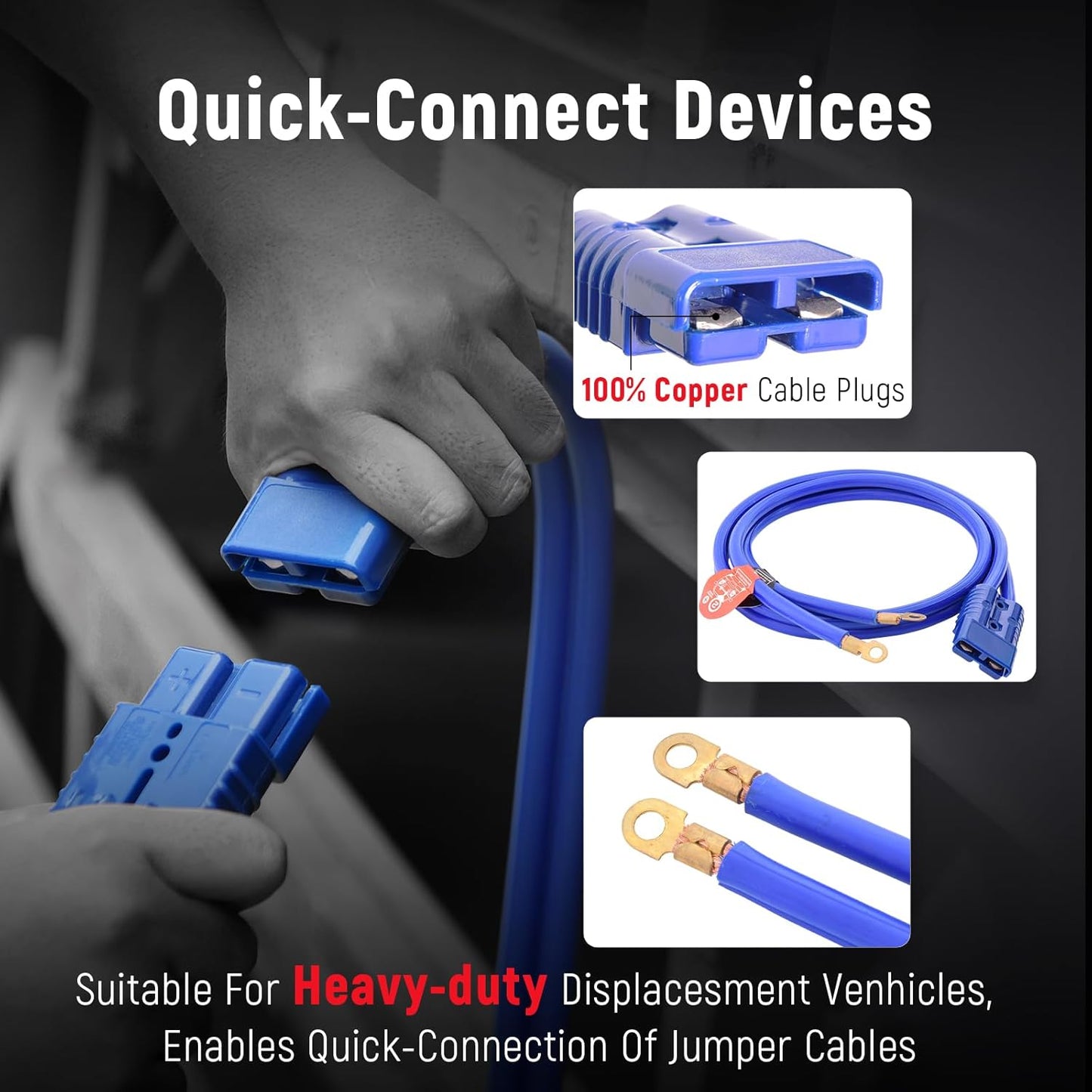 TOPDC Jumper Cables,1 Gauge 25 Feet 800A Booster Cables with UL-Listed Clamps, Heavy Duty Automotive Quick Connect Booster Cables for Car, SUV and Trucks with Carry Bag
