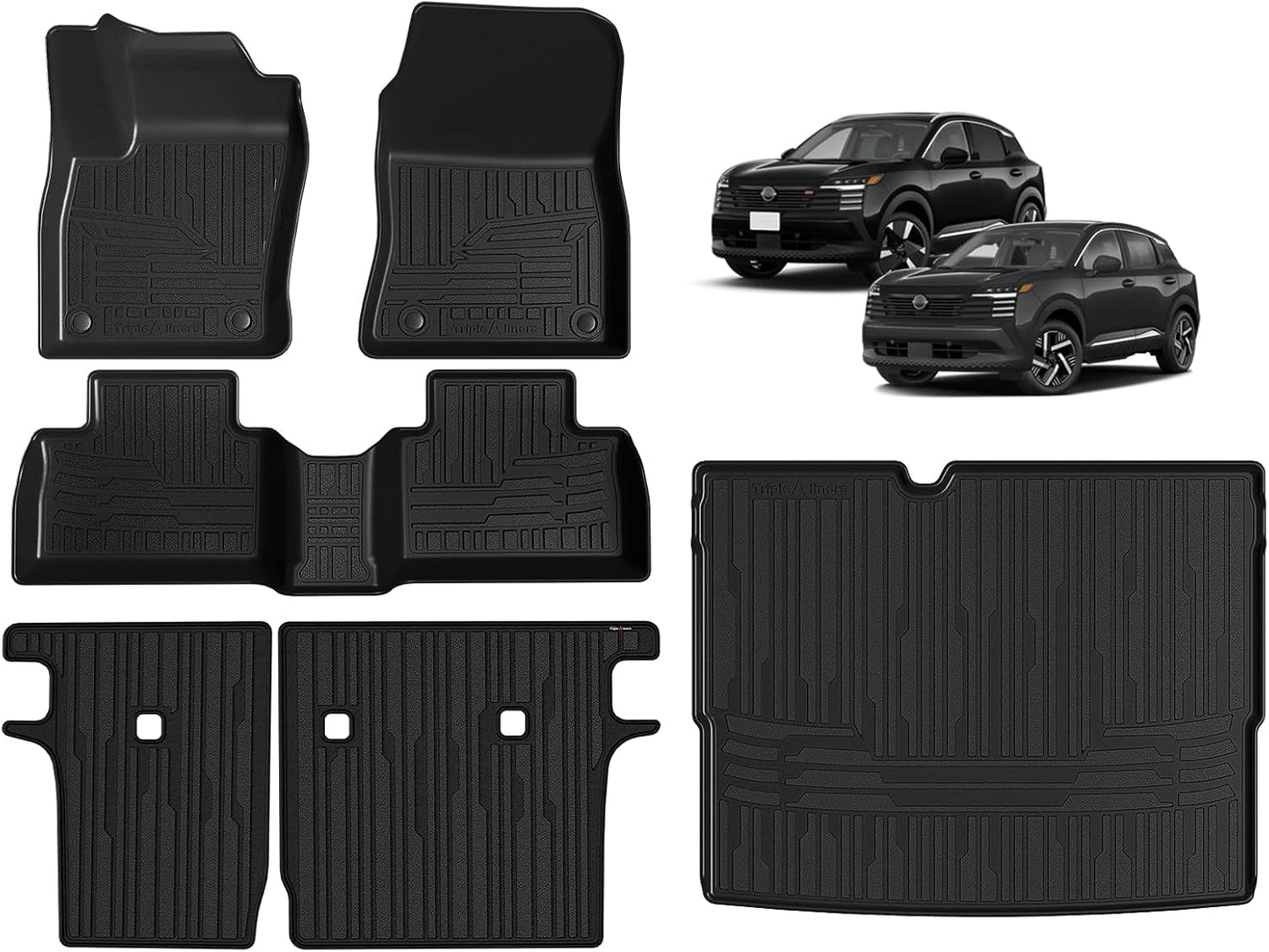 TripleAliners All-Weather Mats Compatible with 2025 Nissan Kicks Accessories Floor Mat Liners & Rear Trunk Cargo Mat & Seat Back Protector Full Set High Wall Protection TPE Custom Fit (For SV SR Trim)