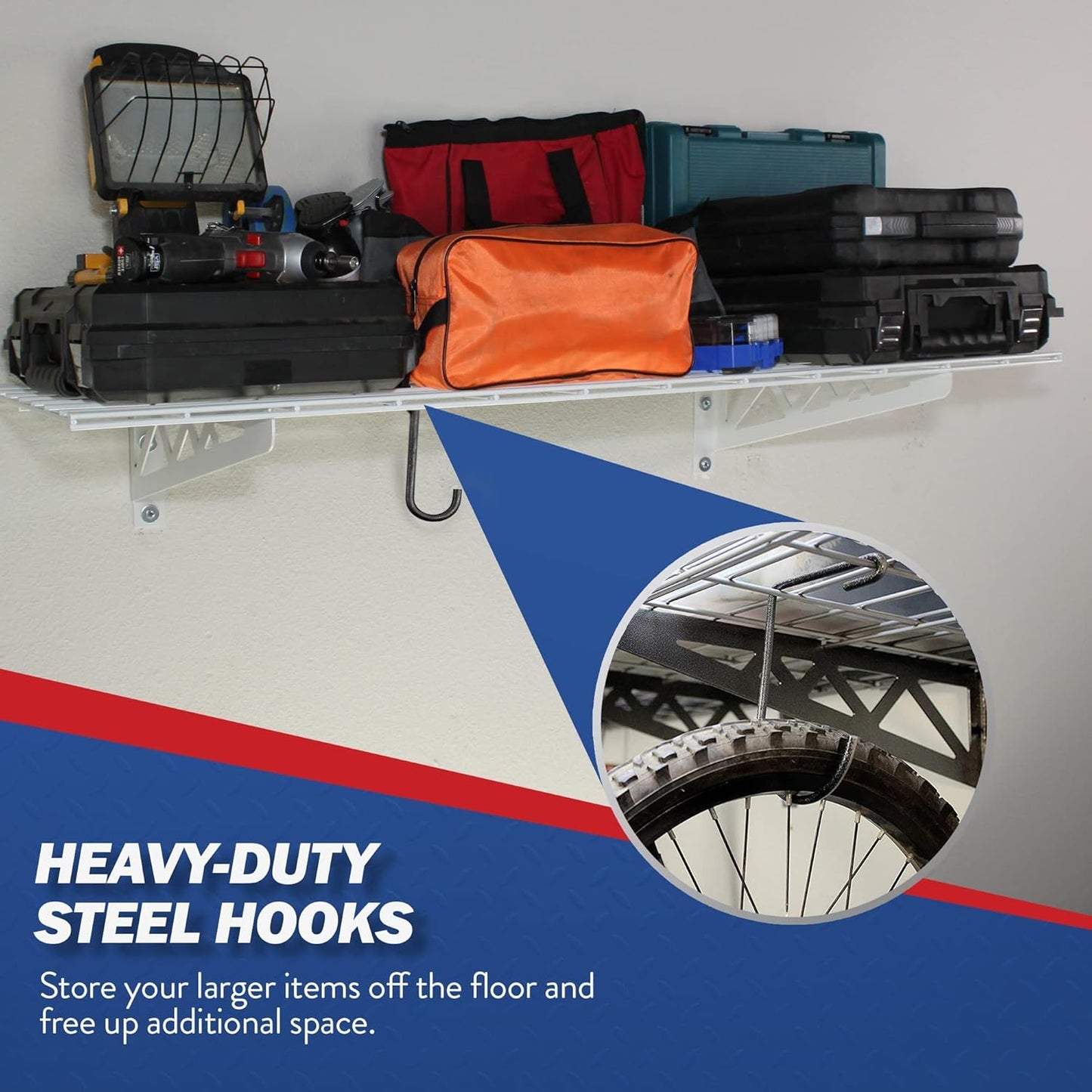 SafeRacks Wall Shelves - 2 Pk 12"x36" Wall Mountable Shelving Unit for Pantry or Utility, Heavy Duty Shelves w/ 4 Accessory Hooks, 300lbs Capacity, White