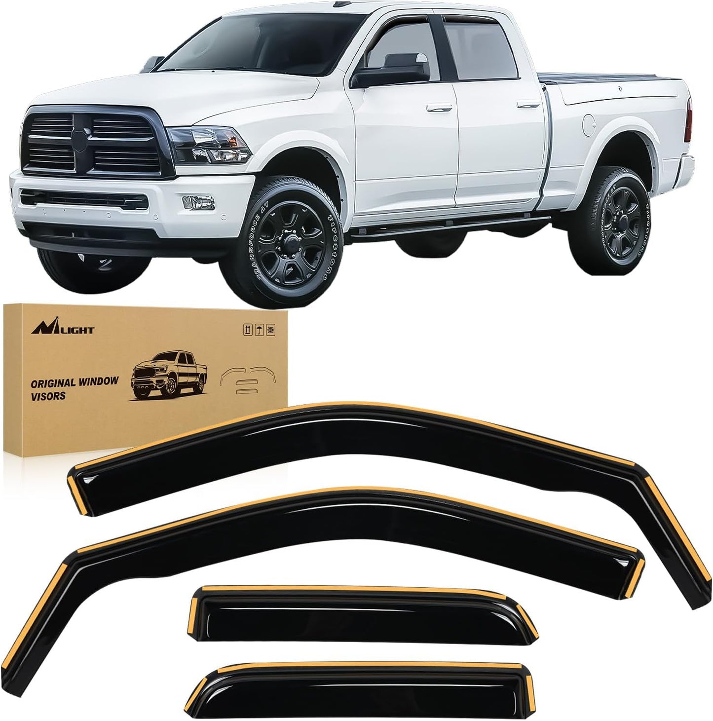 Nilight in Channel Rain Guards for Dodge Ram 1500 2009 2010 2011 2012 2013 2014 2015 2016 2017 2018 Quad Cab, Original Window Deflectors, Vent Window Visors-4pcs