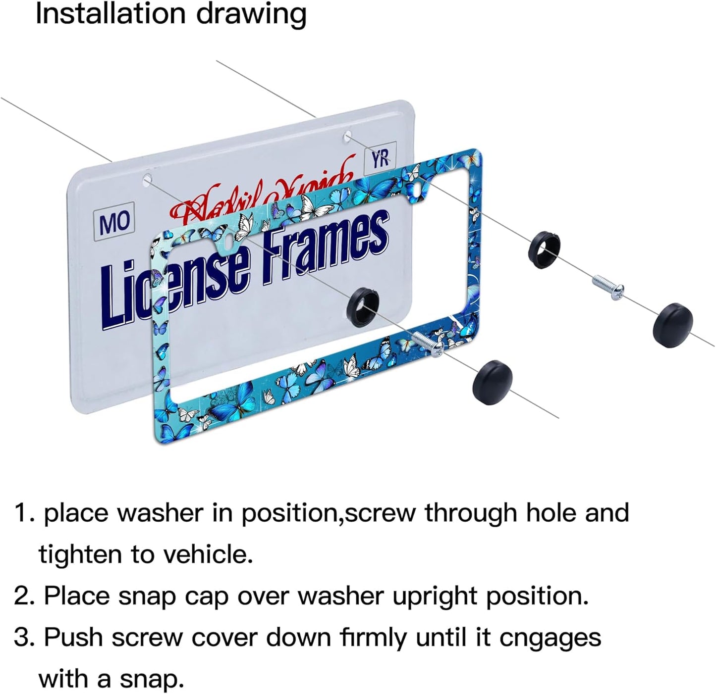 Blue Butterfly License Plate Frame Butterflies License Plate Holder,Butterfly License Plate Covers for Women Tag Frame for Car Women 2 Pack with Screws 12.3" x 6.3"