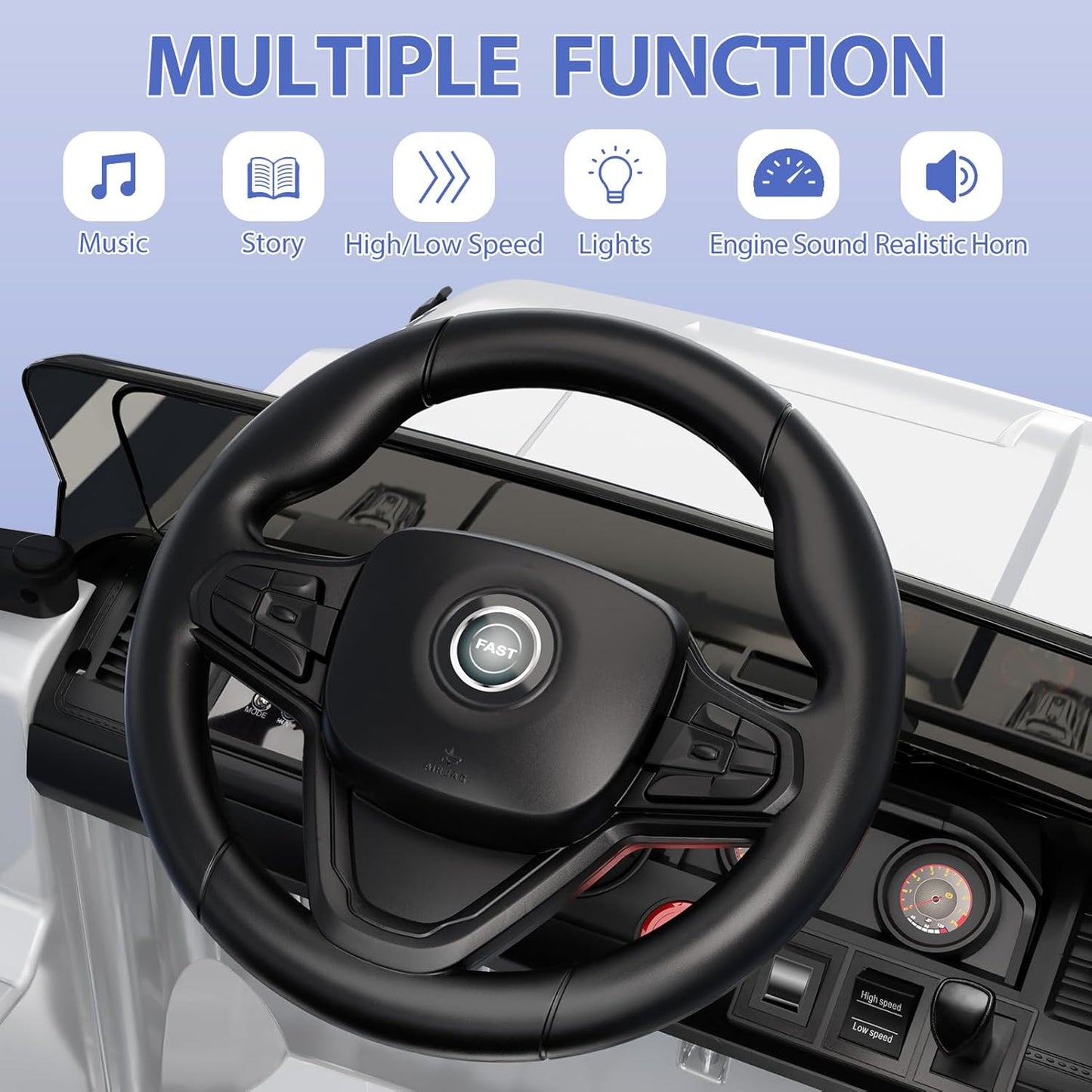 12V Kids Ride on Truck Car, w/Parent Remote Control, Twin 35w Motors, 3 Speeds, LED Lights, Music & Horn, Spring Suspension, Kids Electric Vehicles Toy for 3-5 Years Old Boys Girls Gift, White