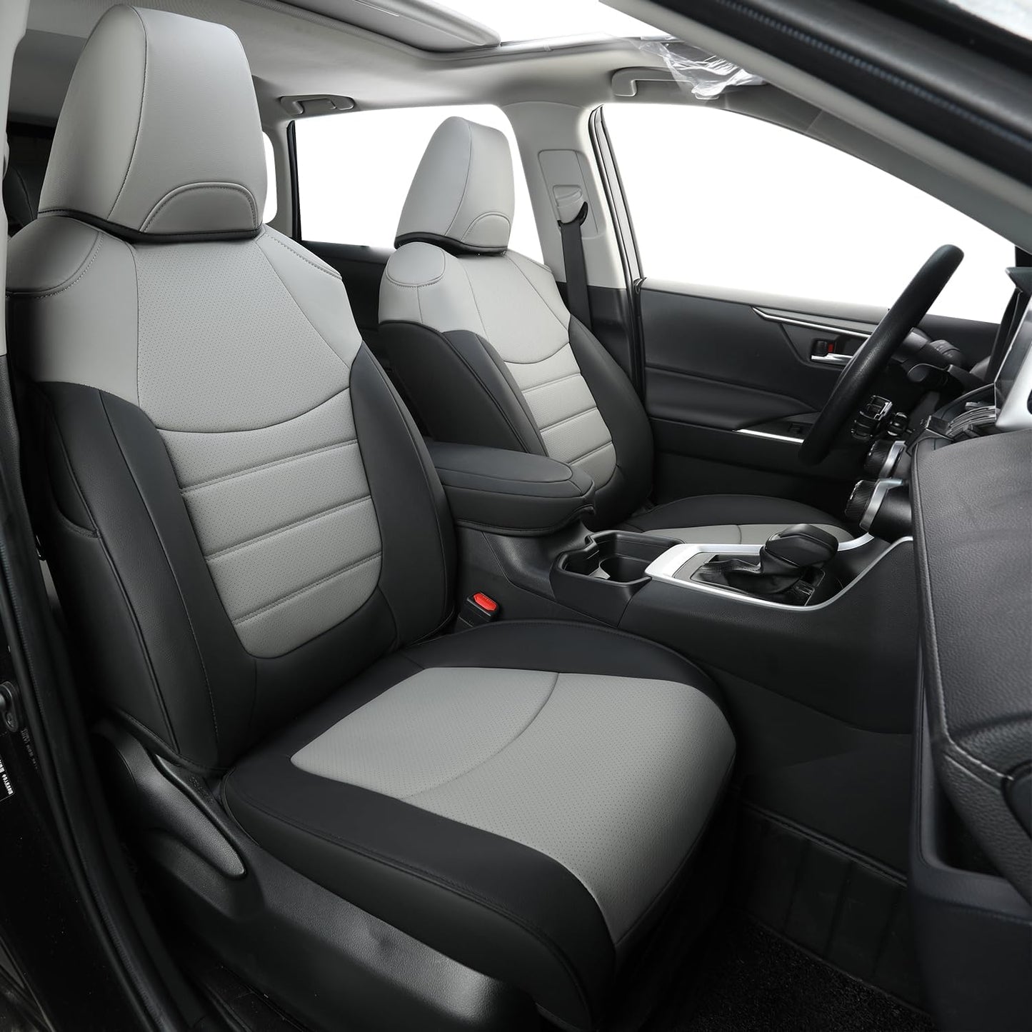 RISINGSTAR Rav4 Hybrid Seat Covers, fit 2019-2025 Toyota Rav4 Hybrid LE,XLE,Woodland Edition,XLE Premium,Limited, Not for XSE/SE/Plug-in(Black&Gray)