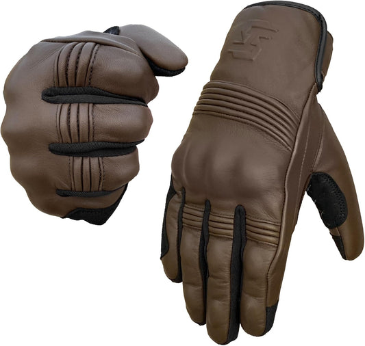 Leather Motorcycle Gloves for Men and Women | Touchscreen | Full Finger | Goatskin Leather Hard Knuckle Motorcycle Riding Gloves (Classic Brown, X-Large)