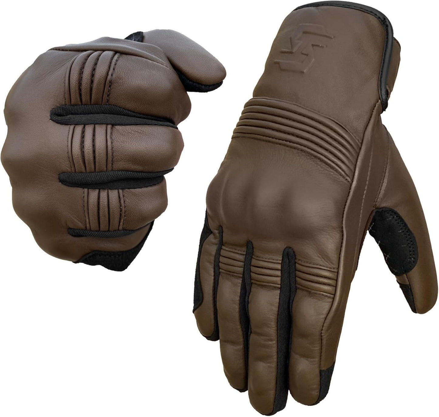 Leather Motorcycle Gloves for Men and Women | Touchscreen | Full Finger | Goatskin Leather Hard Knuckle Motorcycle Riding Gloves (Classic Brown, XX-Large)